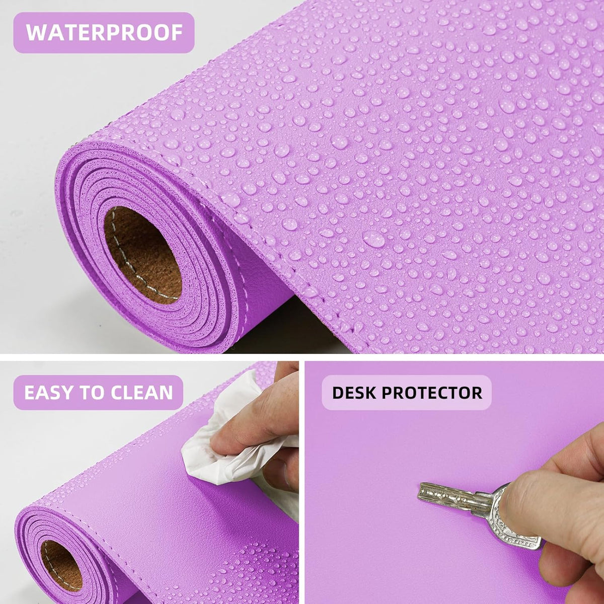 Leather Desk pad Protector, Large Desk mat with Natural Cork & PU Leather,Mouse pad,Non-Slip Office Desk Mat,Waterproof Desk Writing Pad for Office and Home (35in*17in, Purple)