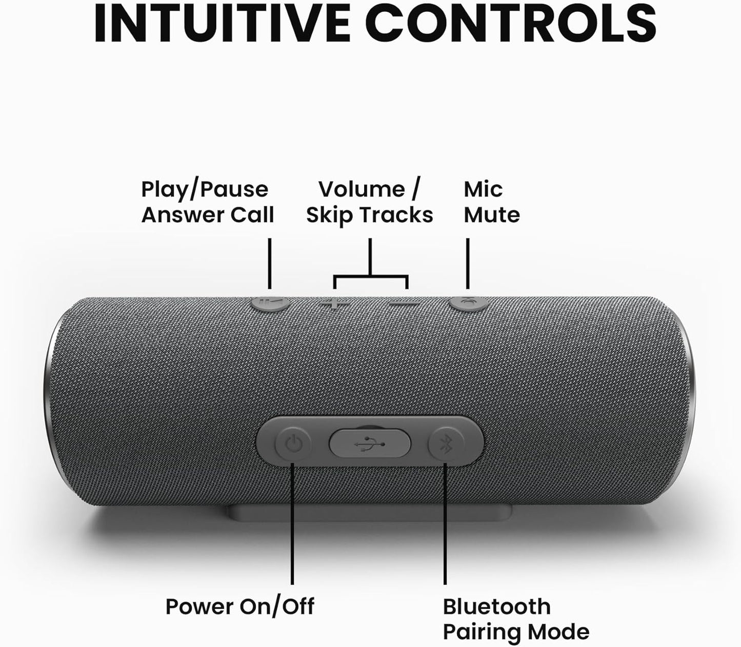 Cleer Scene Wireless Bluetooth Speaker, Stereo Wireless Pairing, Waterproof IPX7, 12Hrs Play time, Deep Bass, Built-in Mic, Powerful Portable Speakers, for Outdoor & Party, Home, Grey