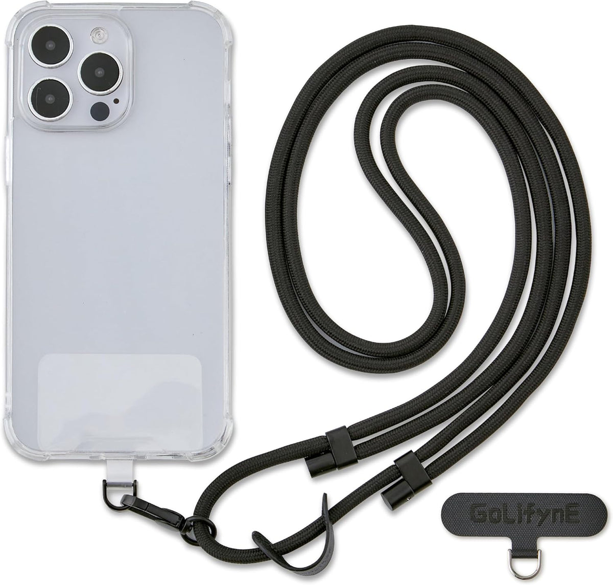 Universal Phone Lanyard, Anti-Theft Crossbody Strap for iPhone 16 Pro Max and Most Smartphones, Adjustable Cell Phone Neck Holder w/ 2 Non-Adhesive Tether Tabs for Men and Women, Black/Black