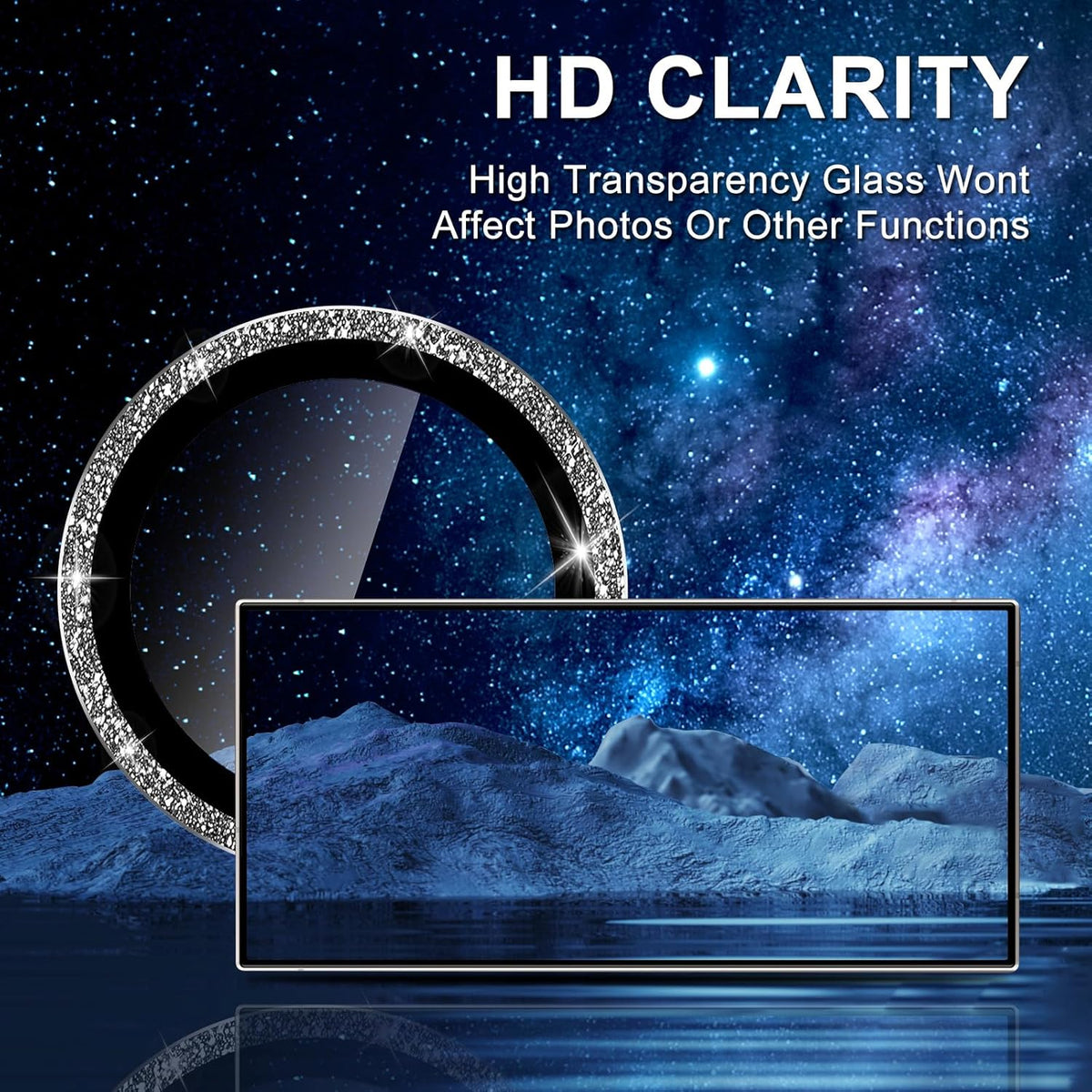 for Samsung Galaxy S25 Ultra Camera Lens Protector, Individual Metal Ring Tempered Glass Lens Cover, [Strong Adsorption] Scratch Resistant Ultra-Thin HD Clear Lens Cover, 1 Set-Black Sparkly