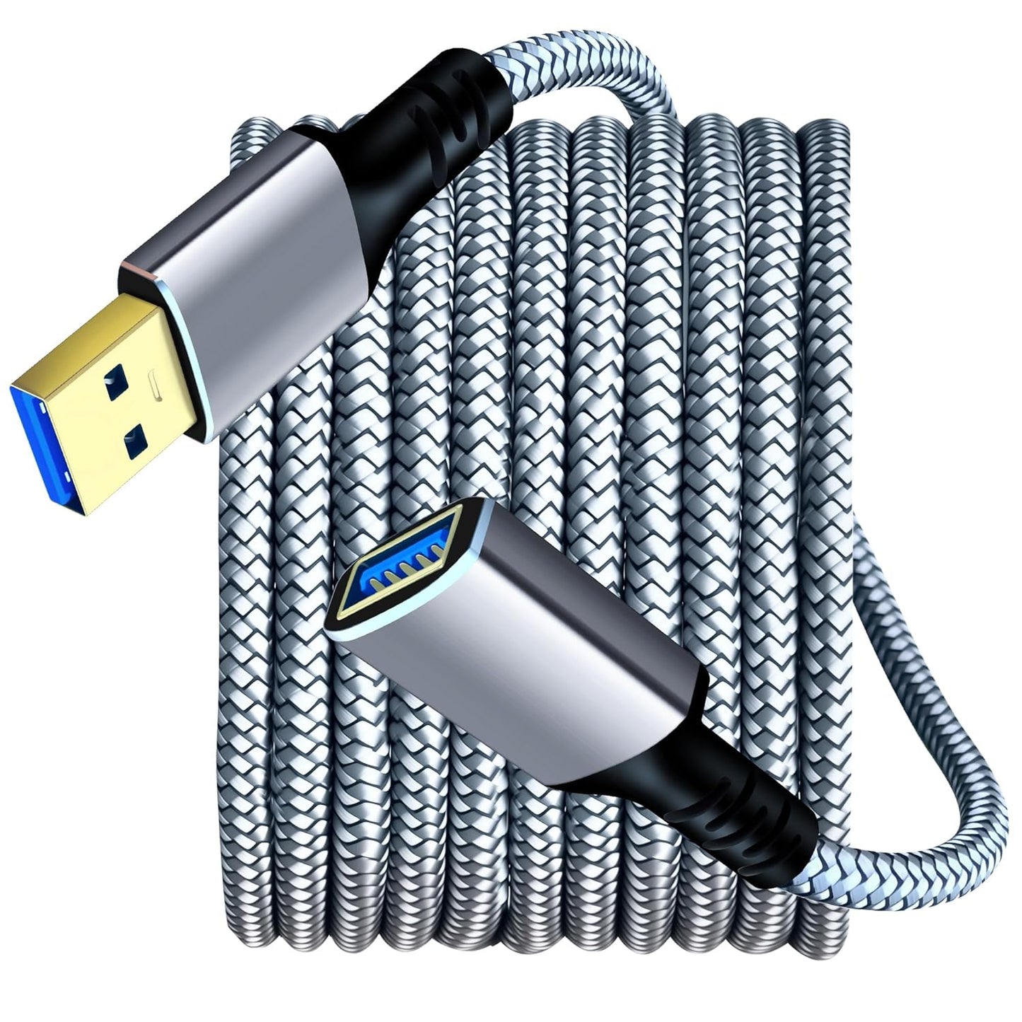 Tan QY USB 3.0 Extension Cable 4Ft, USB 3.0 High Speed Extender Cord Type A Male to A Female for PlayStation, Xbox, USB Flash Drive, Hard Drive, Card Reader,Scanner,Printer,Keyboard (Silver, 4Ft)