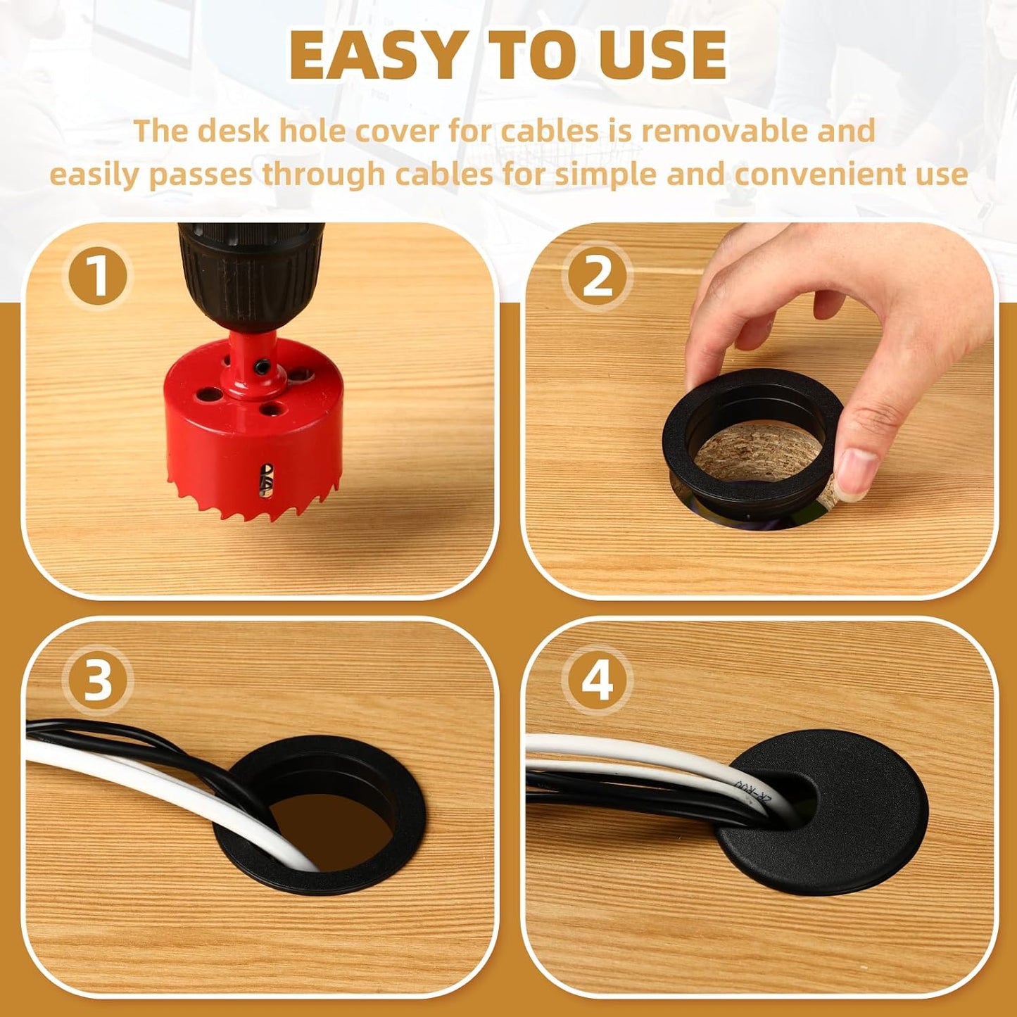 Desk Grommet 2 Inch (50 mm) 10 Pieces, Desk Hole Cover for Cables White, ABS Plastic Grommet Hole Cover with Hole Saw for Wires Cables Through The Countertop by XIOGZAXI