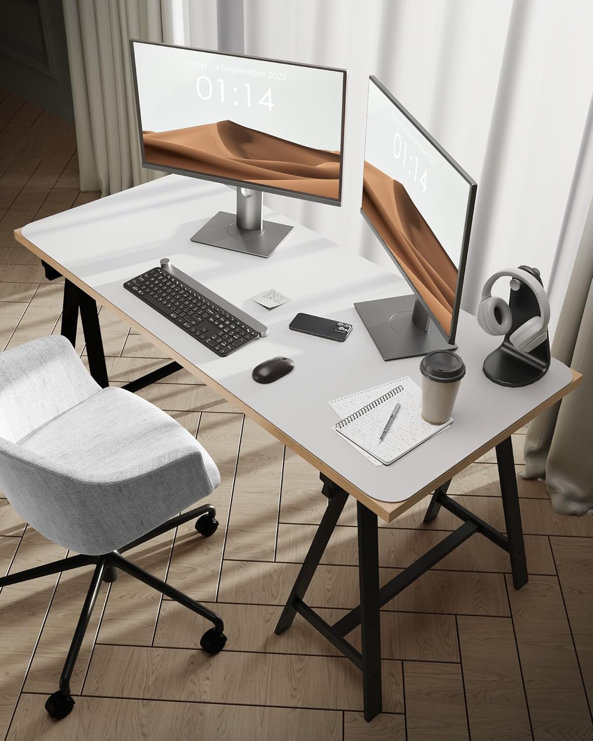 YSAGi Leather Desk Protector, Office Mat, Large Mouse Mat, Non-Slip PU Leather Blotter, Laptop Desk Pad, Waterproof Writing Pad for Office and Home (White, 47.2" x 23.6")