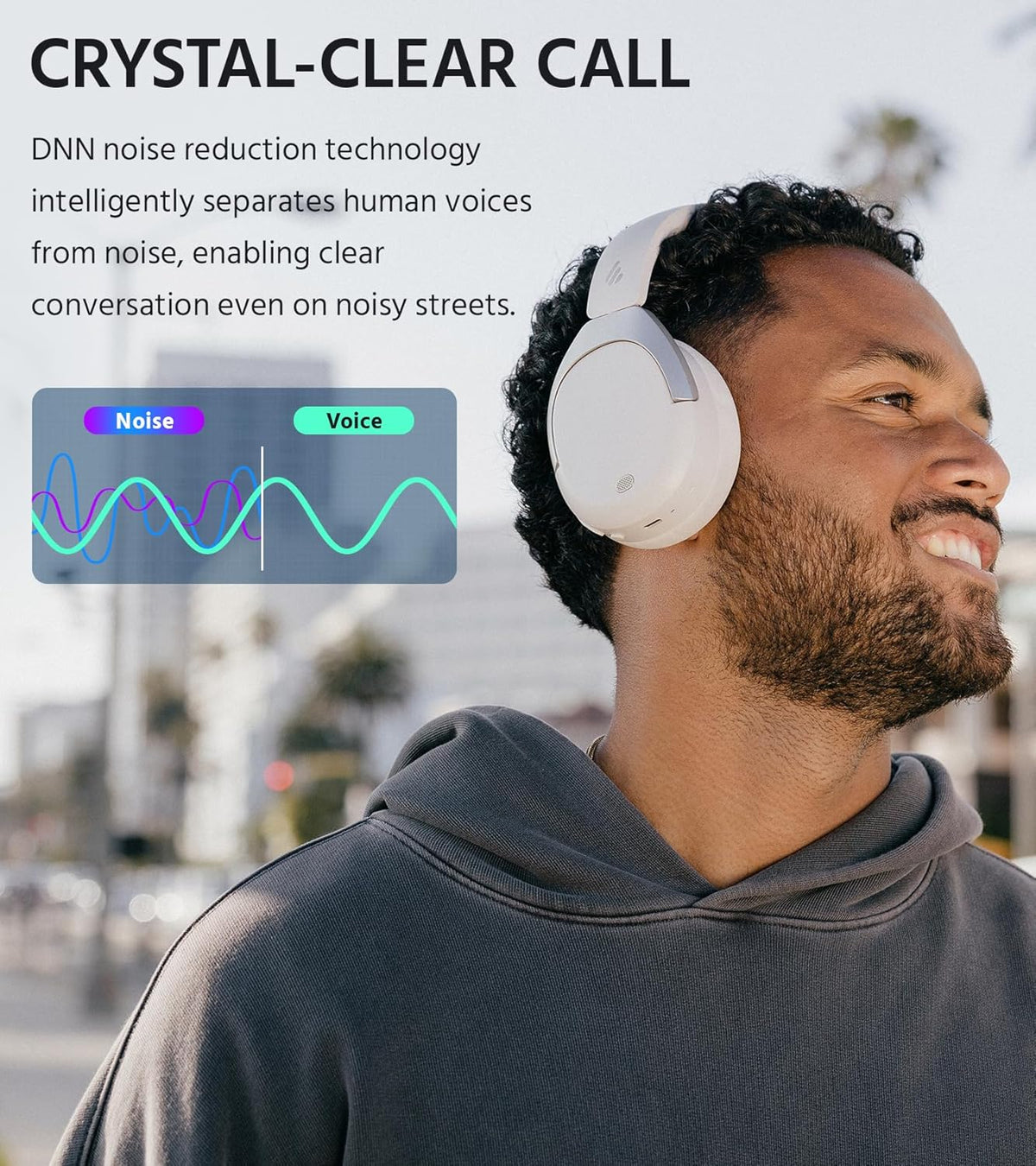 Edifier W830NB Wireless Over Ear Headphones with -45dB Active Noise Cancelling, 94H Playtime, LDAC Hi-Res Sound, Spatial Audio, Fast Charging, Multipoint Connection, Bluetooth V5.4 - Sandwhite
