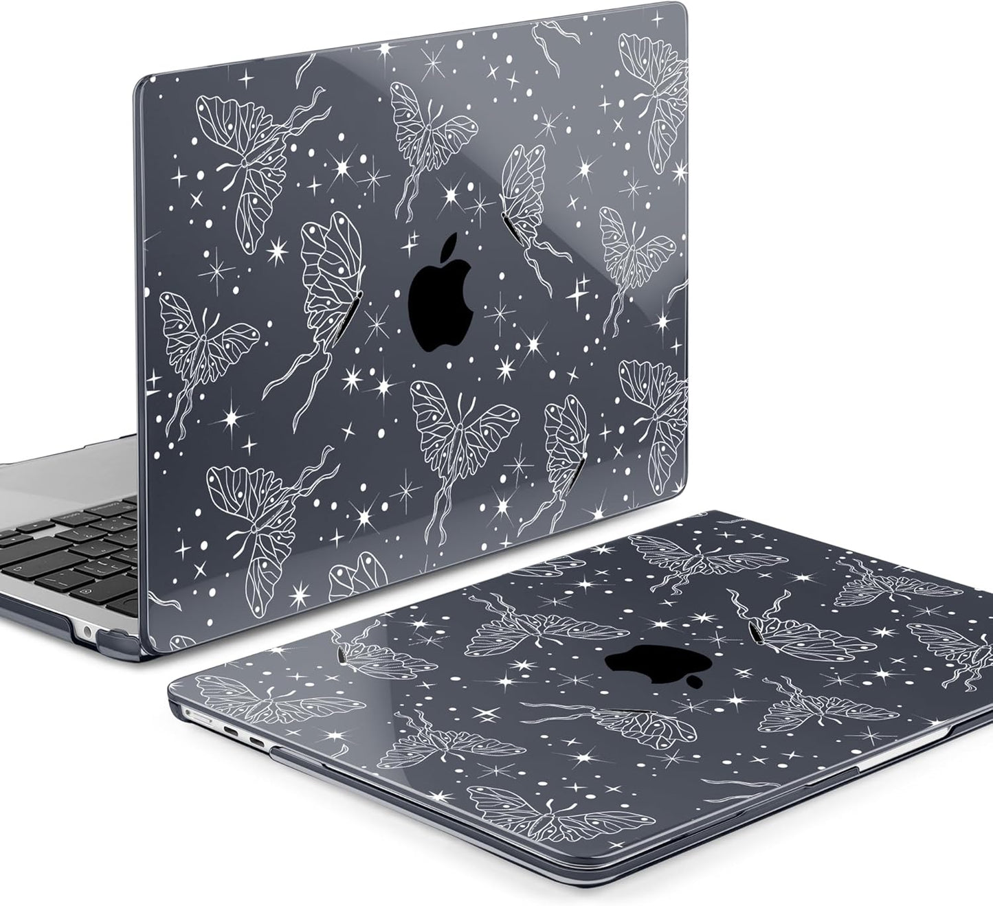 MEEgoodo Case for MacBook Air M4/M3/M2 13.6 inch 2025 2024 2022, Fit Model A3240 A3113 A2681, Compatible with MacBook Air 13 inch, Laptop Hard Shell Case with Keyboard Cover, Butterflies & Space