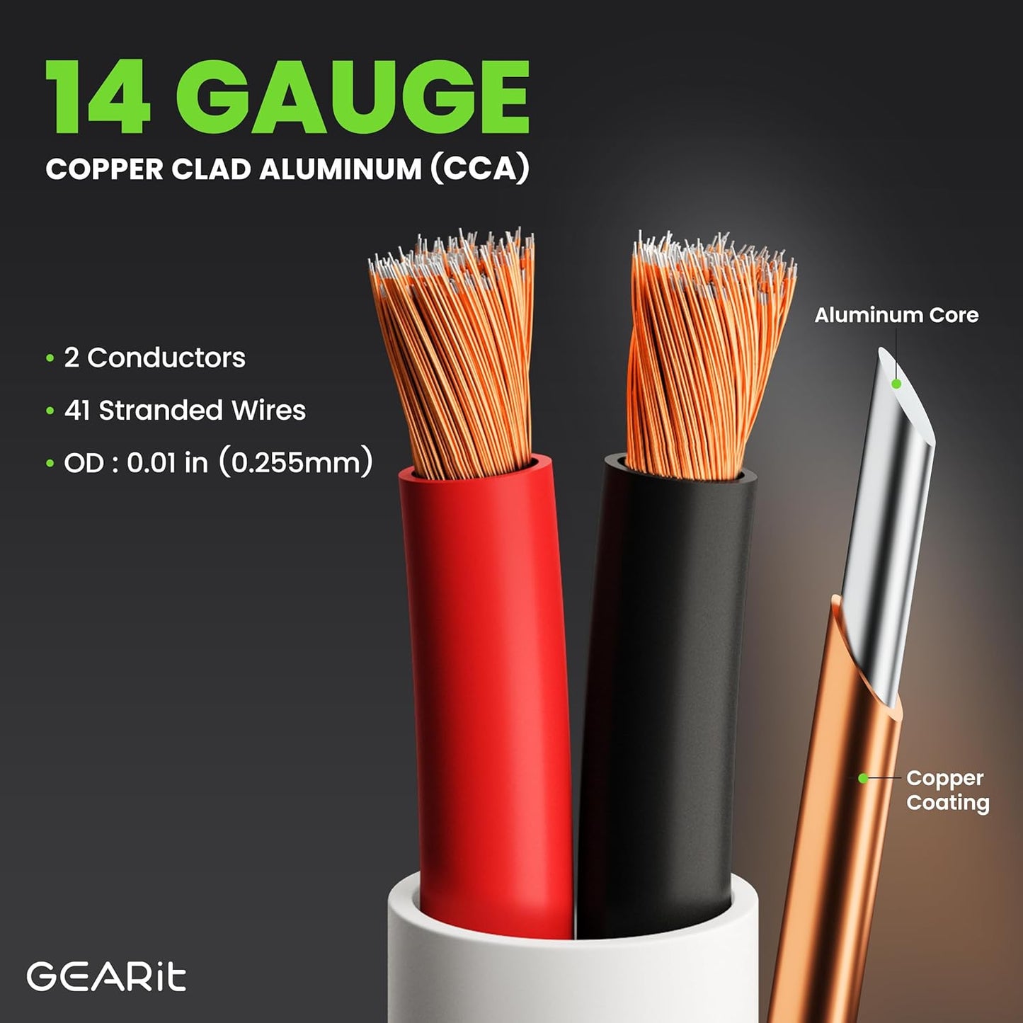 GEARit 14 Gauge Speaker Wire (200 Feet), Black Speaker Cable for Indoor Home Theater or Car Audio, CL2 Rated in-Wall Fire Safety Wire, 2 Conductors, CCA