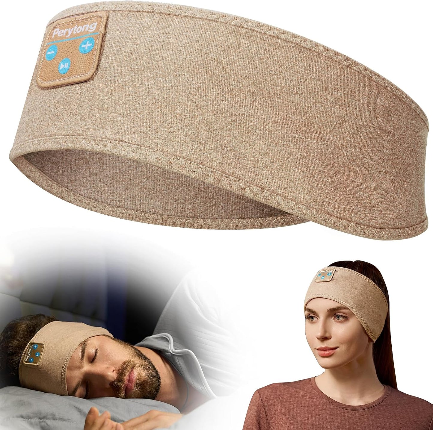 Perytong Sleep Headphones Bluetooth Headband Headphones, Headphone Band Earphones Music Sleeping Eye Mask Earbuds with HD Stereo Speaker for Women Men Teen Sleep Running Cool Gadgets Unique Gifts