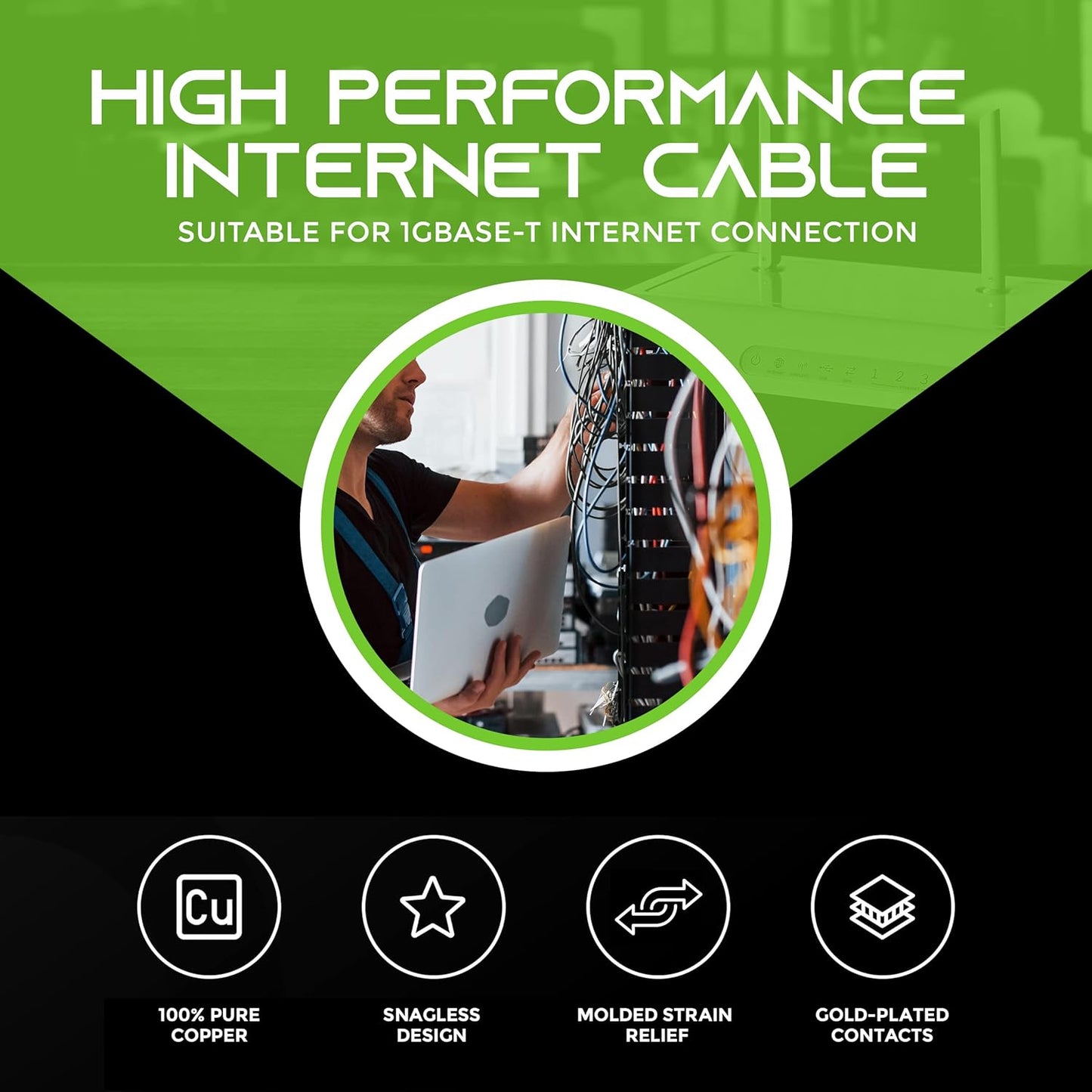 GearIt 24-Pack, Cat5e Ethernet Patch Cable 10 Feet - Snagless RJ45 Computer LAN Network Cord, Black