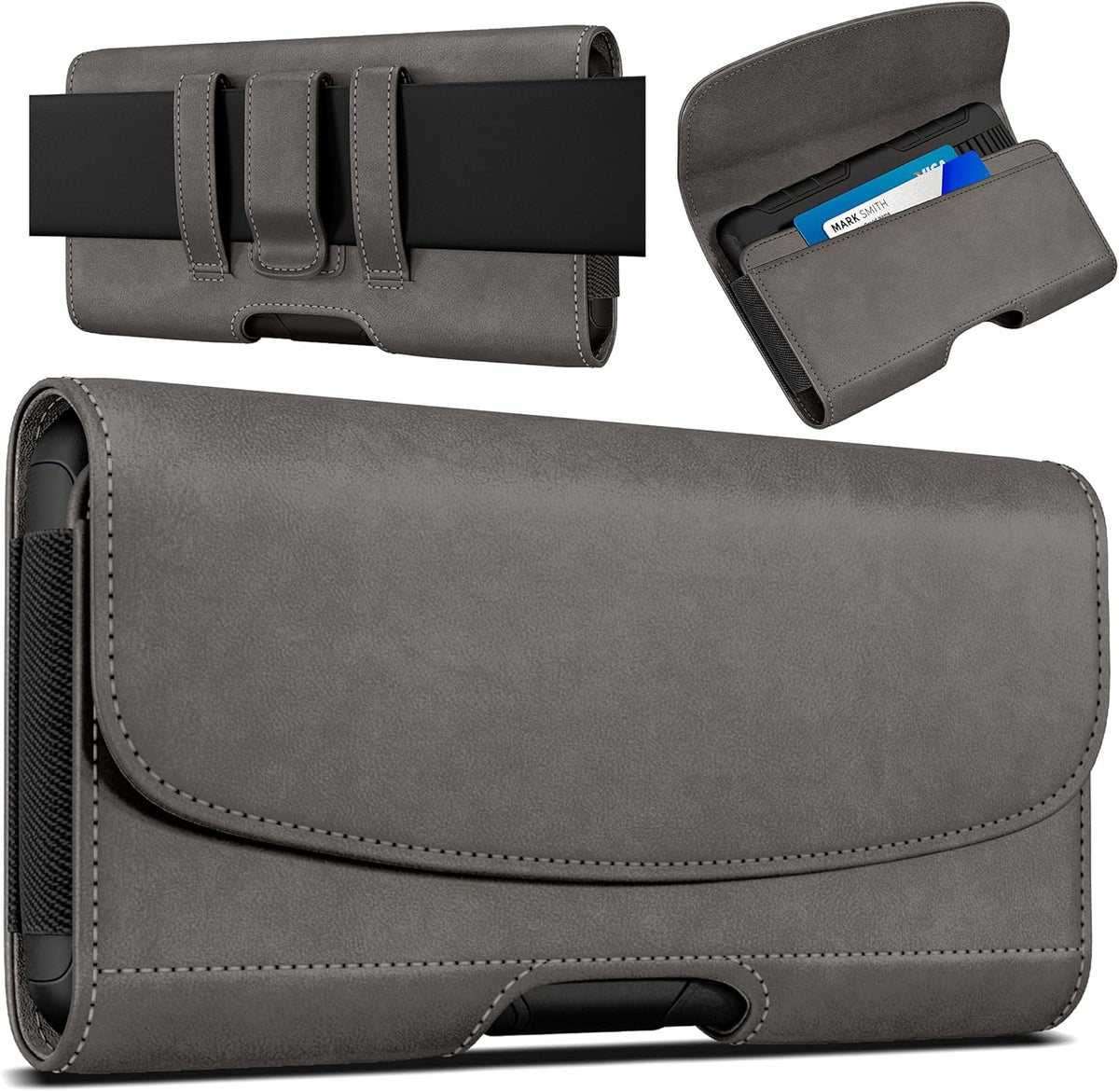 Holster for Samsung Galaxy Ultra S25 S24 S23 S22 S21 A73 A54 A53 A35 A34 A33 A32, Google Pixel 8 9 Pro XL, Extra Large Cell Phone Belt Holder Case with Clip, Men's ID Card Pouch, Pewter X-Large