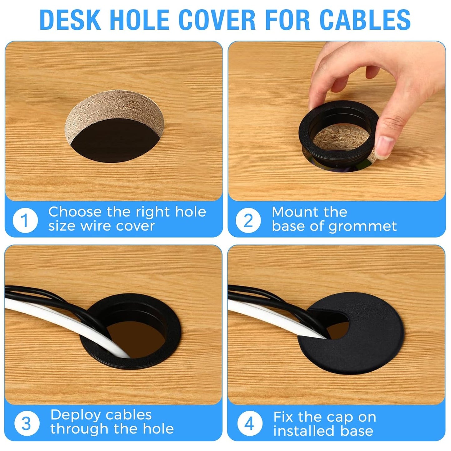 Desk Grommet 1-1/2" (38 mm), Desk Cord Hole Cover, Cable Grommet ABS Plastic, Desk Hole Grommet for Office and Home Table Cable, Detachable Cable Cord Organizer (White 8 Pcs)