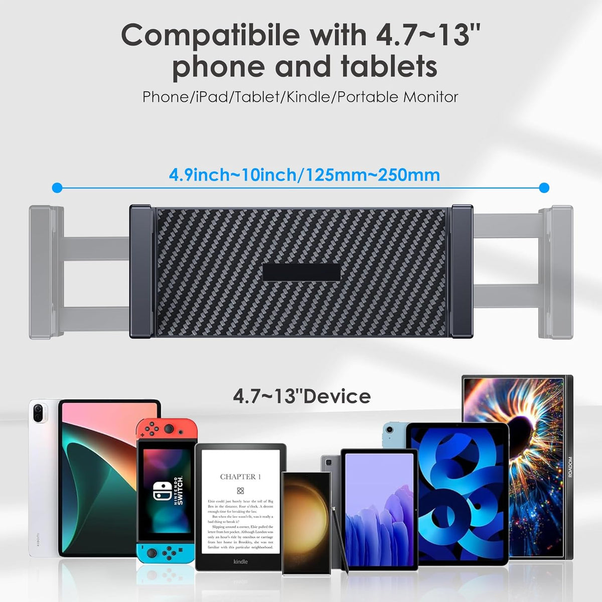 CreaDream Tablet Stand for iPad, Aluminum Tablet Holder with Heavy-Duty Base for Desk, Fully Adjustable Angle, Compatible with iPad Pro Air Mini, Galaxy Tab, Surface Pro, Kindle 4.7''-13", Black