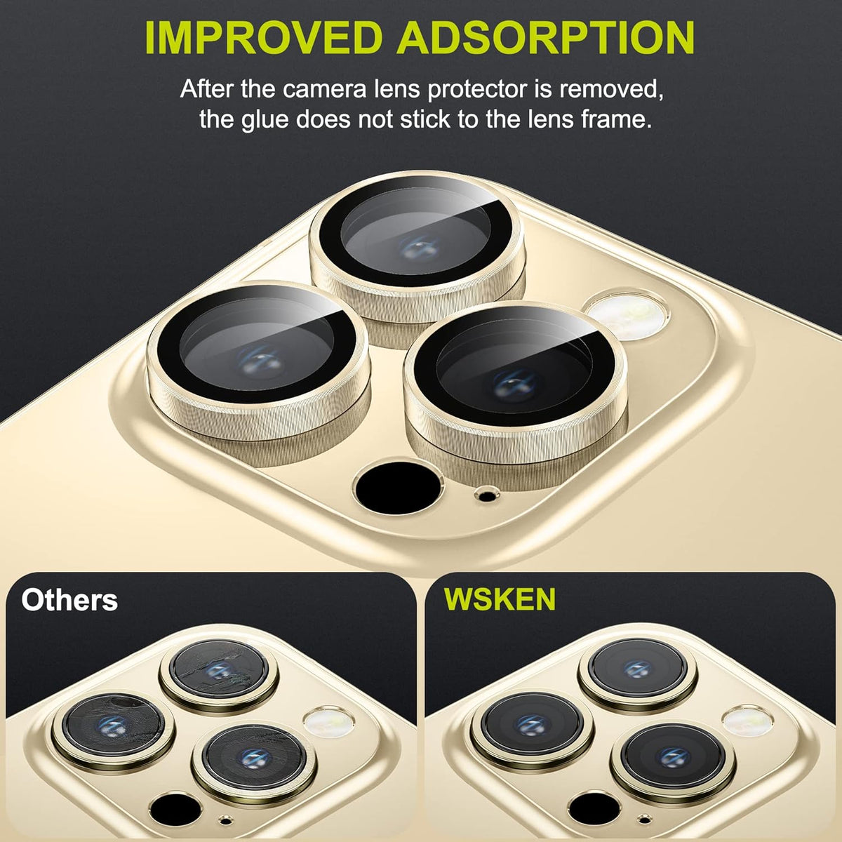 WSKEN for iPhone 14 Pro/iPhone 14 Pro Max Camera Lens Protector,[Night Shooting Mode] HD Tempered Metal Glass Camera Screen Protector Cover Film Accessories, Gold