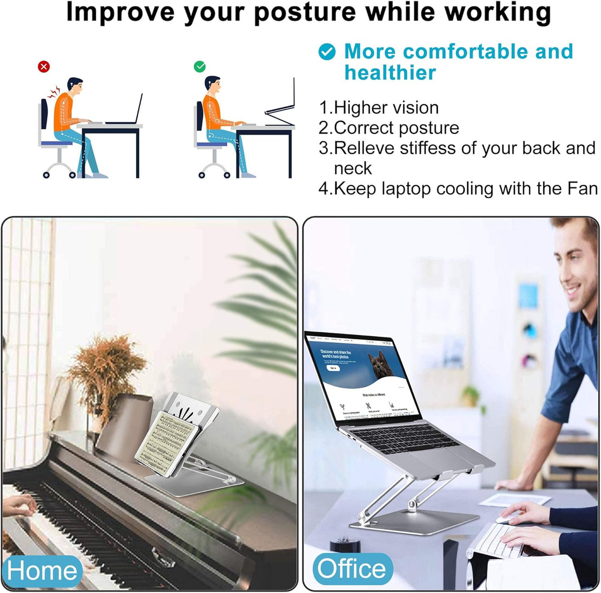 Adjustable Laptop Stand with Cooling Fan, Aluminium Alloy Multi-Angle Computer Holder for Desk, Portable Notebook Metal Mount Compatible with MacBook, Air, Pro, Dell, Alienware All Laptops 11"-17.3"