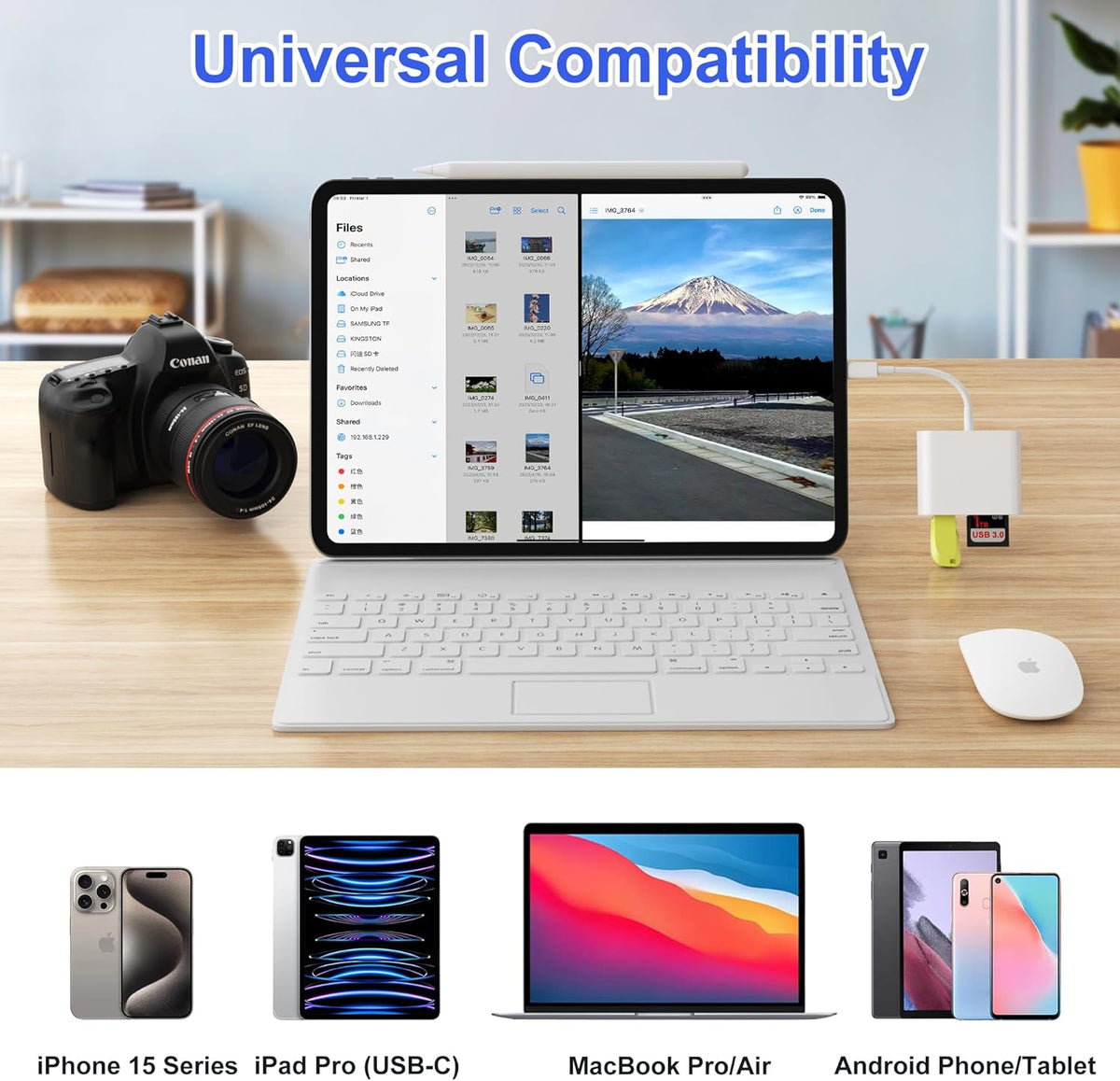 SD Card Reader, USB 3.0 Type C High Speed to SD/TF Card Adapter for iPhone 15/16 Pro Max Memory Card Reader with SD MicroSD USB 3 Port for Mac/iPad/MacBook Pro/Air Android Phone Tablet
