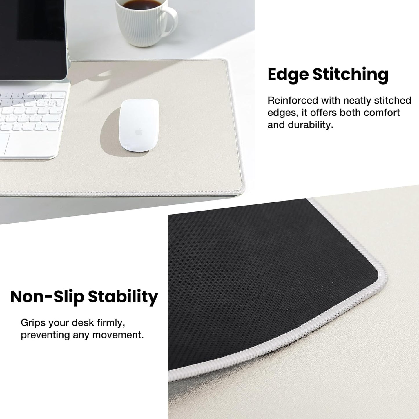 ALOANES Waterproof Mouse Pad with Durable Stitched Edge, XL Gaming Keyboard Pad, Non-Slip Rubber Base Mouse Mat, Extended Desk pad for Gamer, Office & Home, Beige Mousepad 31.5''x 11.8''x 0.12''