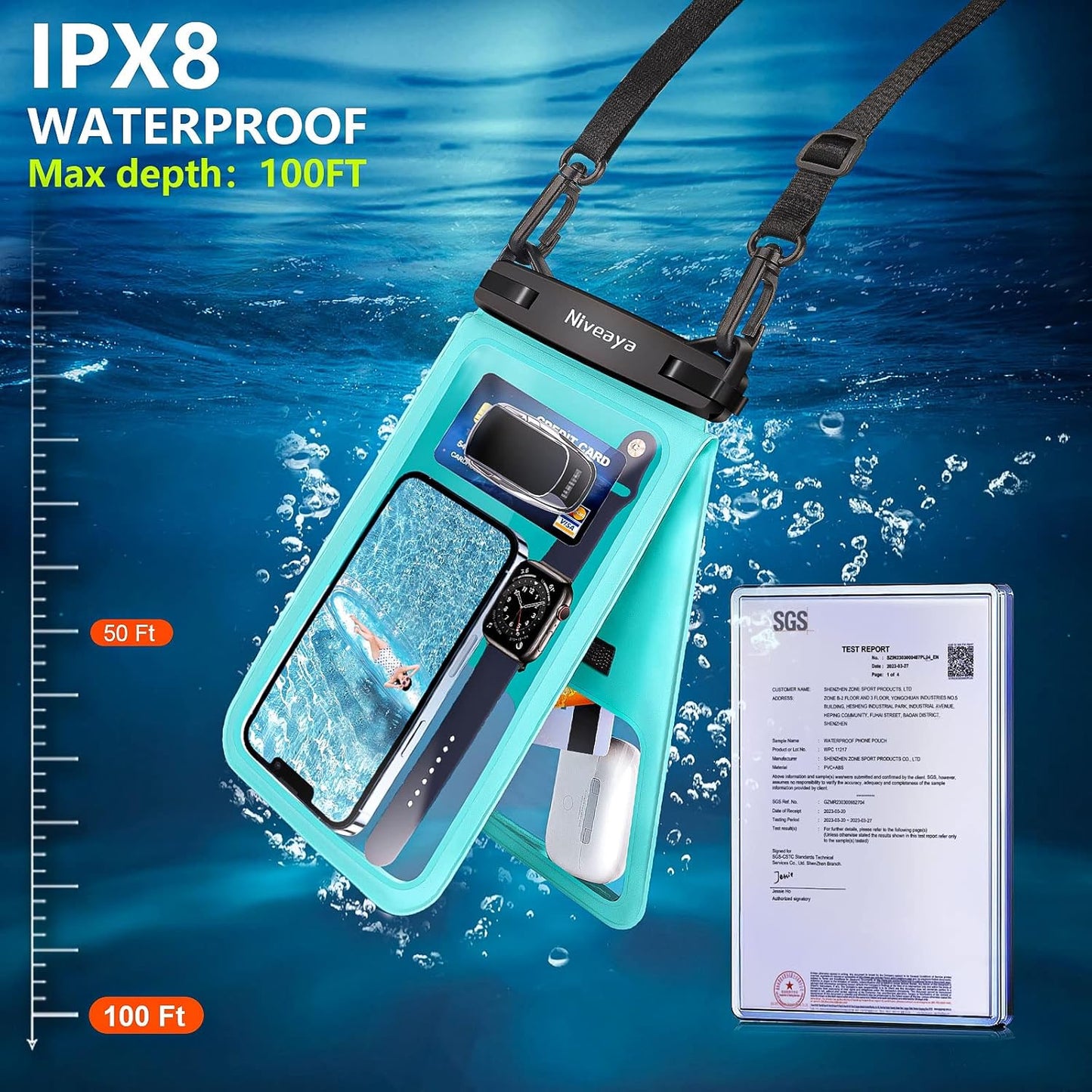 Niveaya [Up to 10.5"]Waterproof Phone Pouch - 2 Pack, Waterproof Phone Lanyard Case with iPhone 16/15/14/13/12 Pro Max up to 9.5", Phone Dry Bags for Vacation Beach Pool Kayak Cruise Travel Essentials