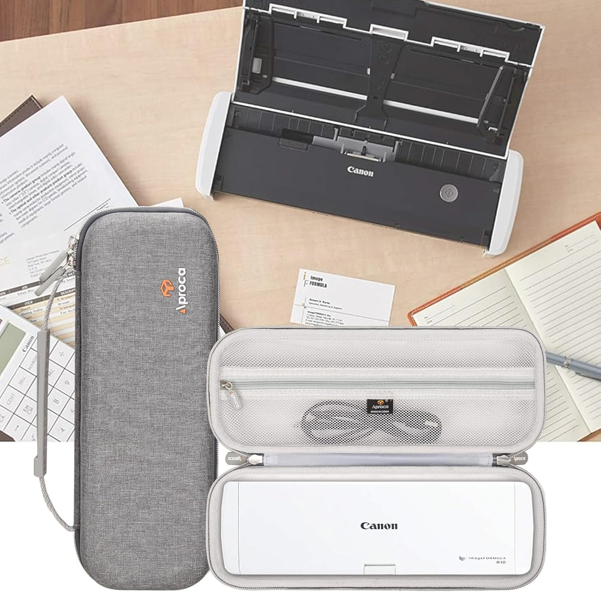 Aproca Grey Portable Hard Storage Case, for Canon ImageFORMULA R10 / ImageFORMULA P-215II Portable Document Scanner
