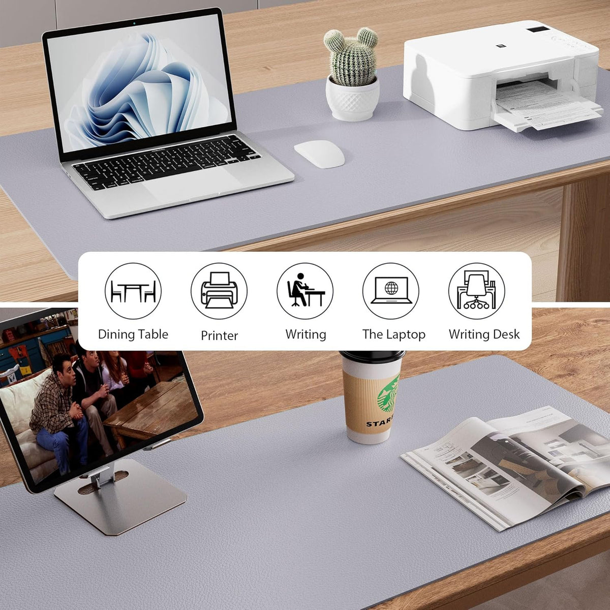 Aothia Large PU Leather Desk Pad Protector - Non-Slip Mouse Pad & Writing Mat for Office/Home, Waterproof, Easy to Clean (23.6" x 13.7", Smoky Lavender)