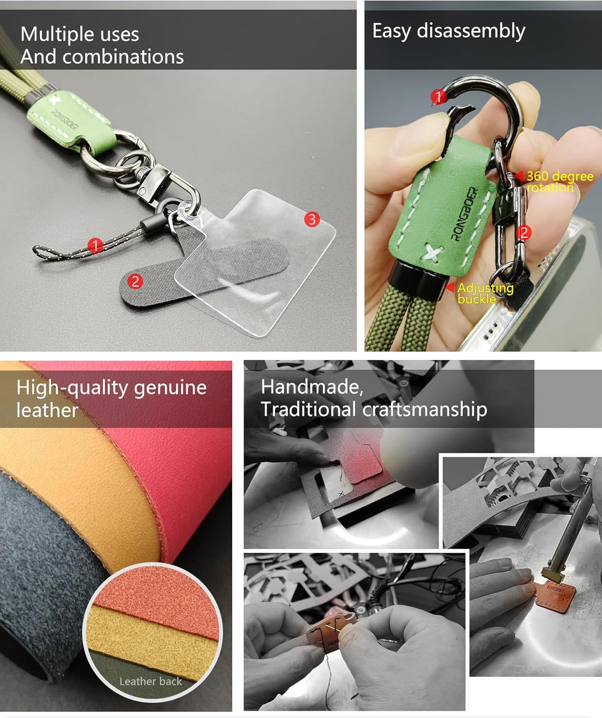 Handmade Cowhide Leather Phone Wrist Strap,Universal Adjustable Key Lanyard,Stylish Wristlet Keychains for Women&Men