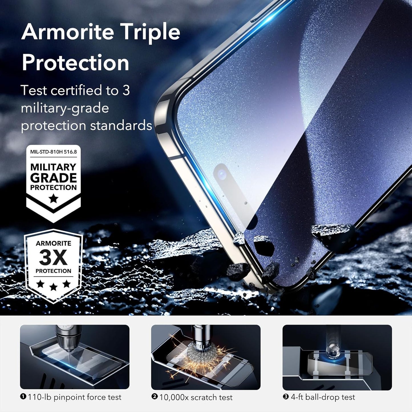 ESR 3+1 Pack for iPhone 15 Pro Screen Protector, [9H Hardness] [Military Grade Shatterproof] Full Coverage Ultra-tough Tempered Glass Film with Easy Installation Frame, 1 Set of Camera Lens Protector