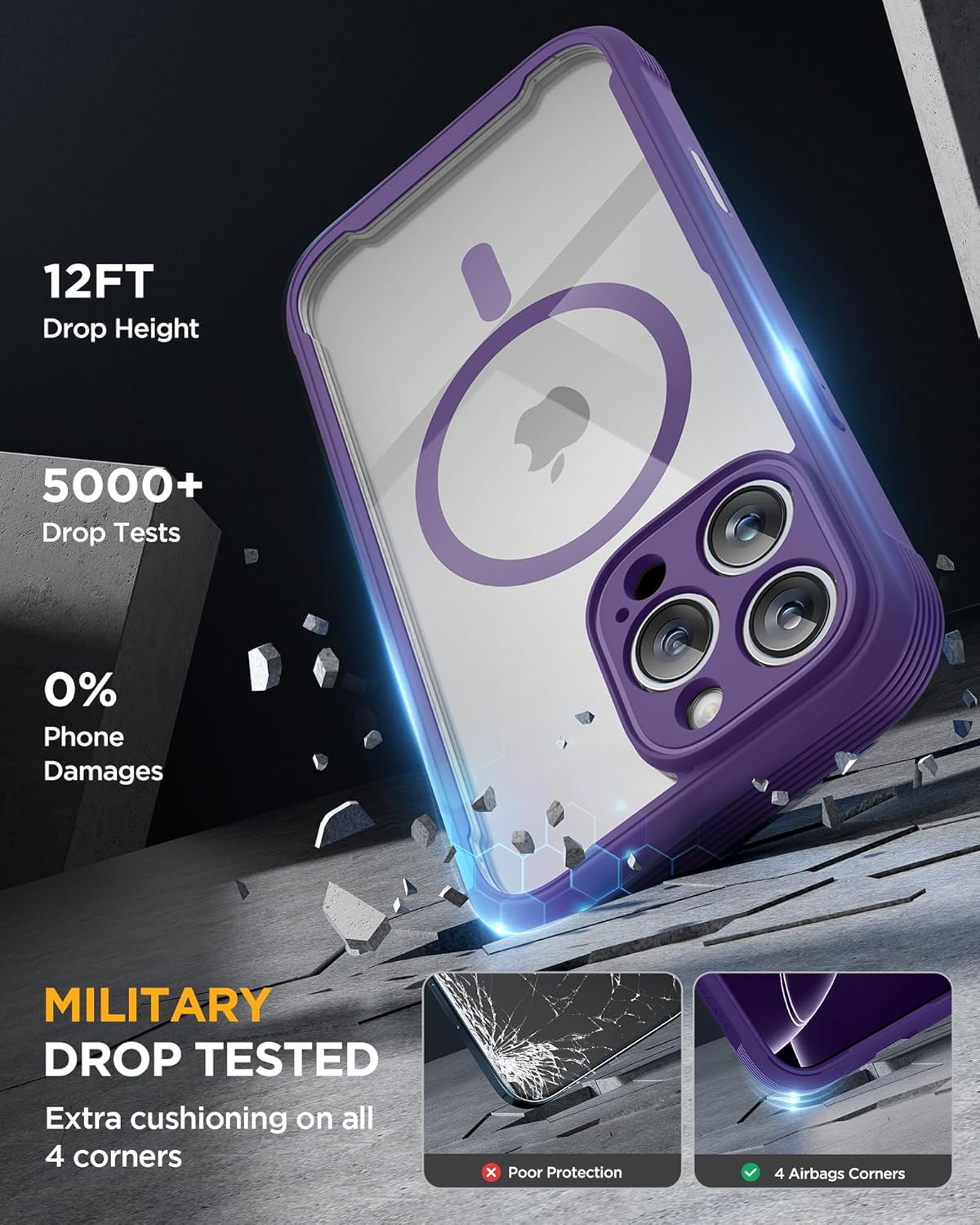 Miracase Designed for iPhone 16 Pro Max Case 6.9'' [Compatible with MagSafe] Full-Body Phone case with Built-in Glass Screen Protector,Drop Proof 16 Pro Max Cover, Purple