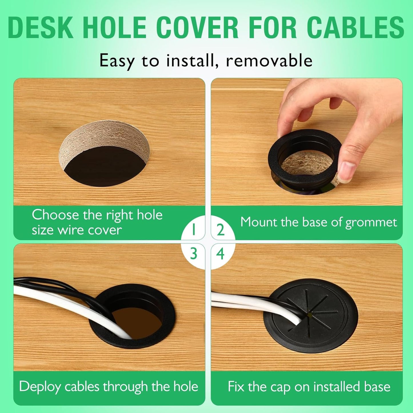 5 Pcs Desk Grommet 2" / 50 mm, Desk Hole Cover for Cables Grey, Cable Grommet ABS Plastic, Desk Hole Grommet for Home & Office Pc, Detachable Cable Cord Organizer