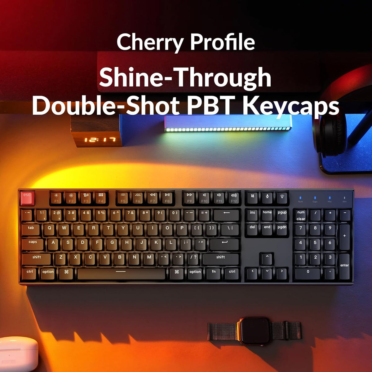 Keychron K10 Full Size Layout White LED Backlit Hot-Swappable Mechanical Keyboard for Mac Windows, 104-Key Bluetooth Wireless/USB Wired Computer Keyboard with Keychron Super Red Switch(Version 2)