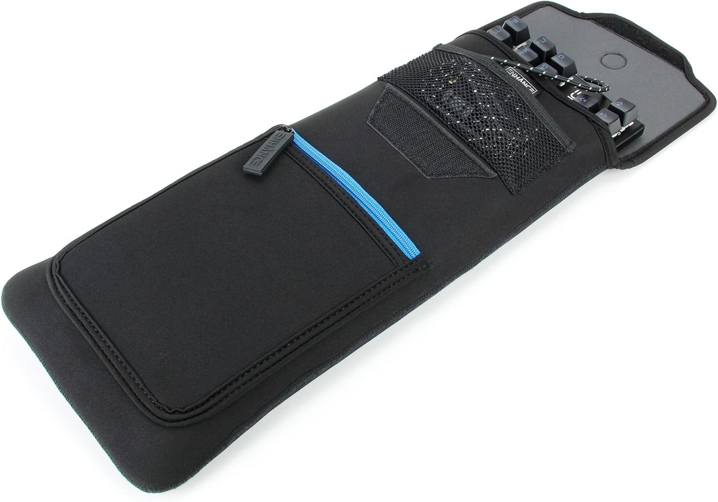 ENHANCE Keyboard Sleeve Travel Case for TKL Tenkeyless Compact Tournament eSports Gaming Keyboards (up to 15 Inches) - Rugged Neoprene Construction , Zipper Mouse Storage and Cable Storage Pouch