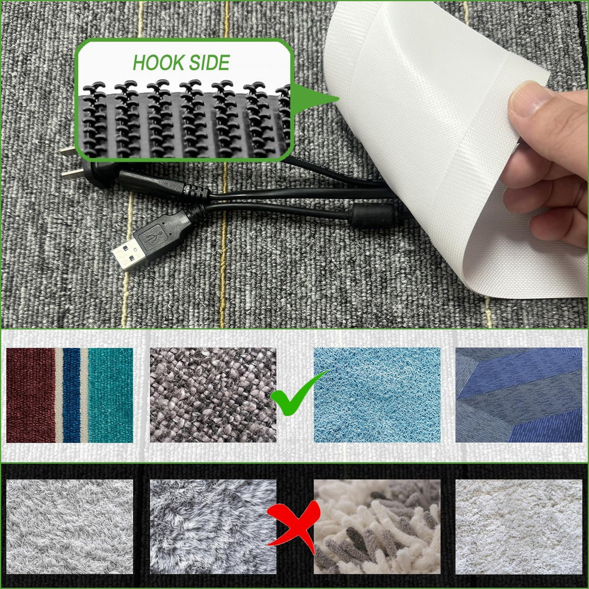 Floor Cable Covers - 10ft Oxford Fabric Cord Protector with Adhesive Hook & Loop,Waterproof Wire Storage Sleeve for Any Floor Surface,Durable Cable Management to Prevent Tripping Hazards (White, 10ft)