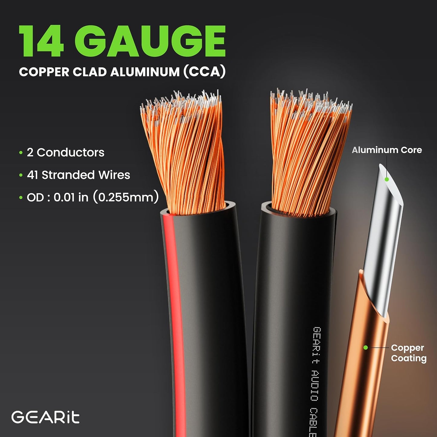 GEARit Speaker Wire 14 Gauge, Speaker Cable 500ft for Car Audio, Home Theater, CCA(Black)