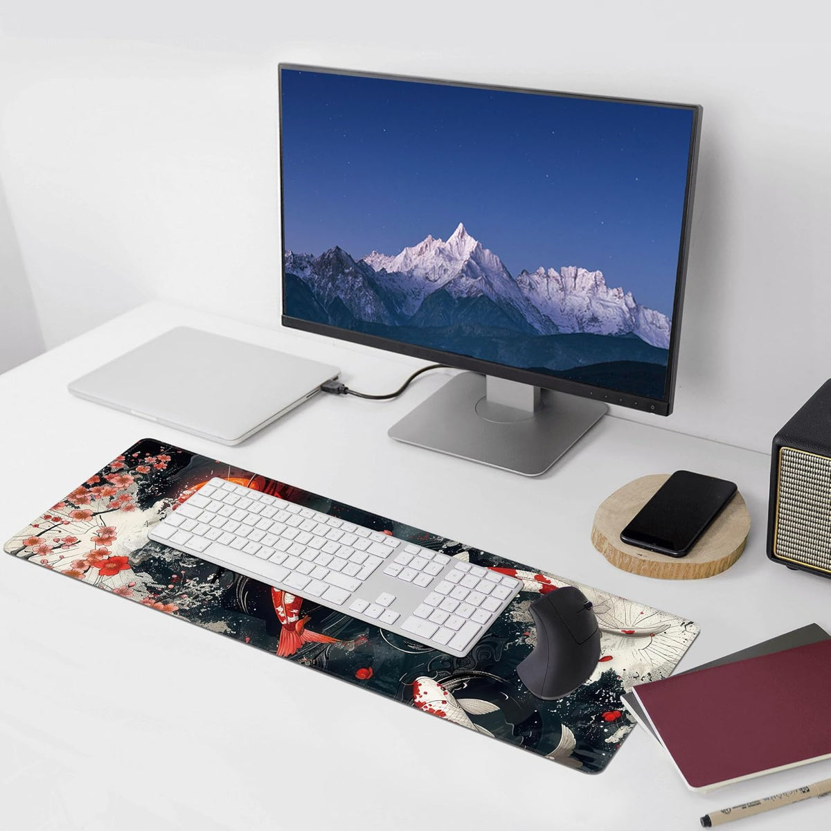 Koi Fish Large Mouse Pad,Gaming Keyboard Desk Pad,Extended Mouse Mat Non-Slip Rubber Base with Stitched Edges for Office Game Home XL 31.5"x11.8"