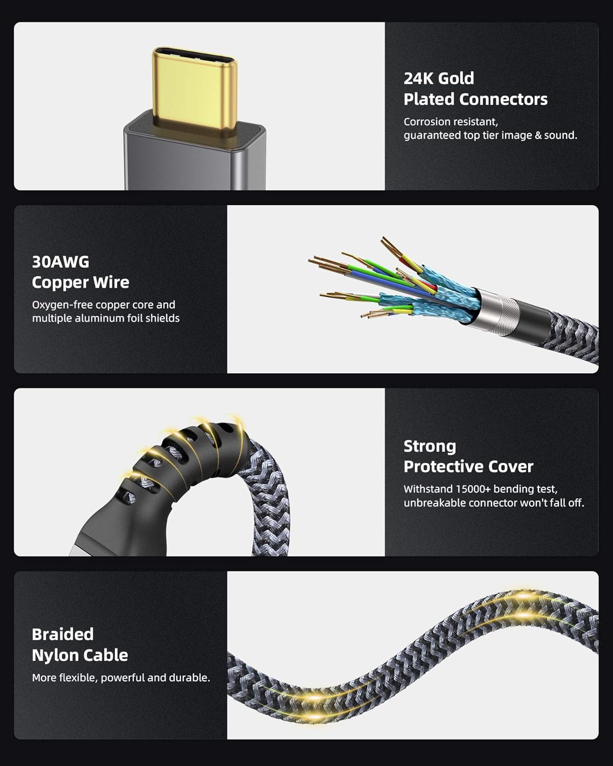 Maxonar [6.6Ft] Thunderbolt 4 Cable with 40Gbps Data Sync/240W Charging and 8K/5K@60Hz for Thunderbolt 4/3, USB4, and USB C Devices