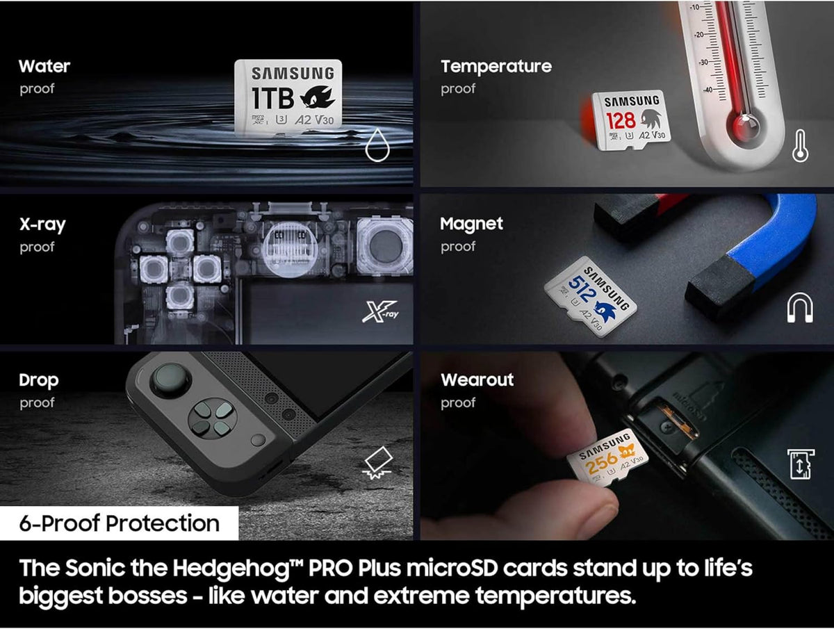 Samsung PRO Plus Sonic The Hedgehog + Adapter, 128GB microSDXC, Up-to 180MB/s, Full HD & 4K UHD, UHS-I, C10, U3, V30, A2, for Nintendo-Switch, Steam Deck, GoPRO, DJI Drone, Tablets (MB-MD128SA/LC1)