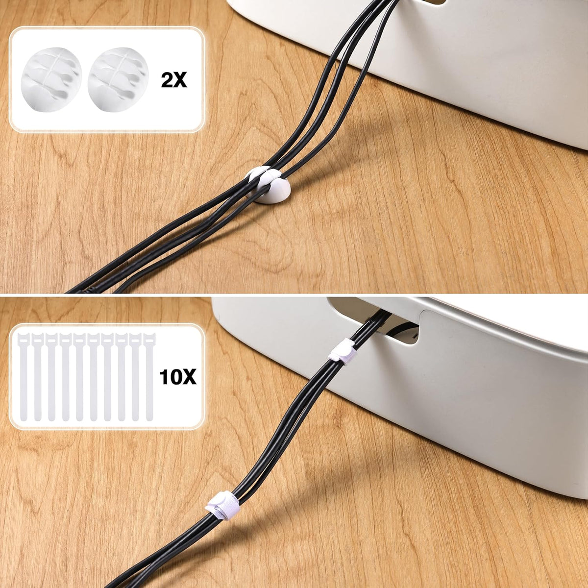Cable Management Box - Large Cord Organizer Box to Hide Power Strip & Under Desk, TV Computer Wires Cable Organizer Box with Baby Proofs, Desk Cord Organizer for Home/Office - White