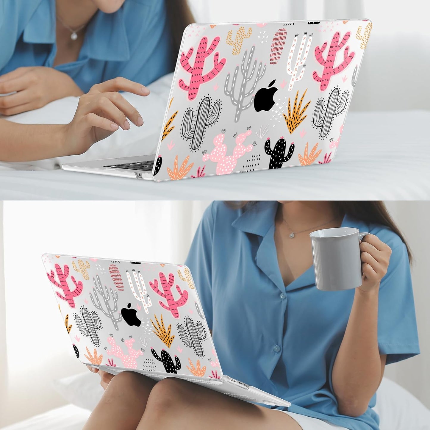 Mektron for 2025 M4 MacBook Air 13.6 Inch A3240 Case Fits 2023 A2681 M2 2024 A3113 M3 Chip with Liquid Retina Display Touch ID, Printed Plastic Hard Shell Cover for MacBook Air 13.6", Colorful Cacti