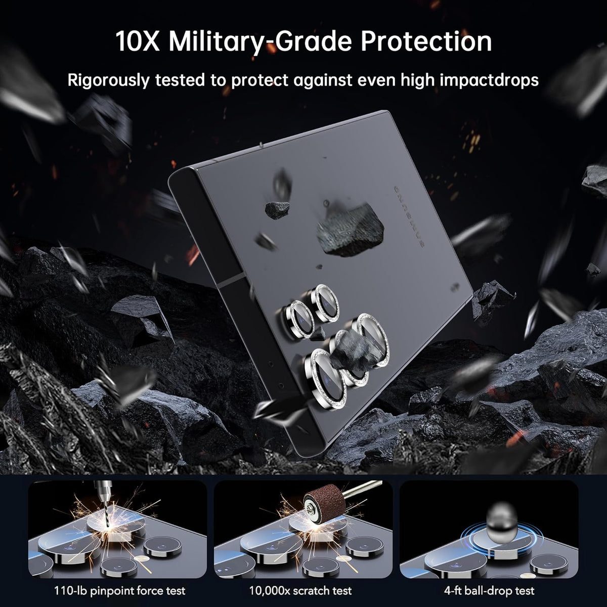 For Samsung Galaxy S25 Ultra Camera Lens Protector, Individual Lens Protector, Ultra HD 9H Tempered Glass Screen Protective Cover, Anti-scratch, Military Grade Drop Protection 2 Set. (Glitter Silver, S25 Ultra)