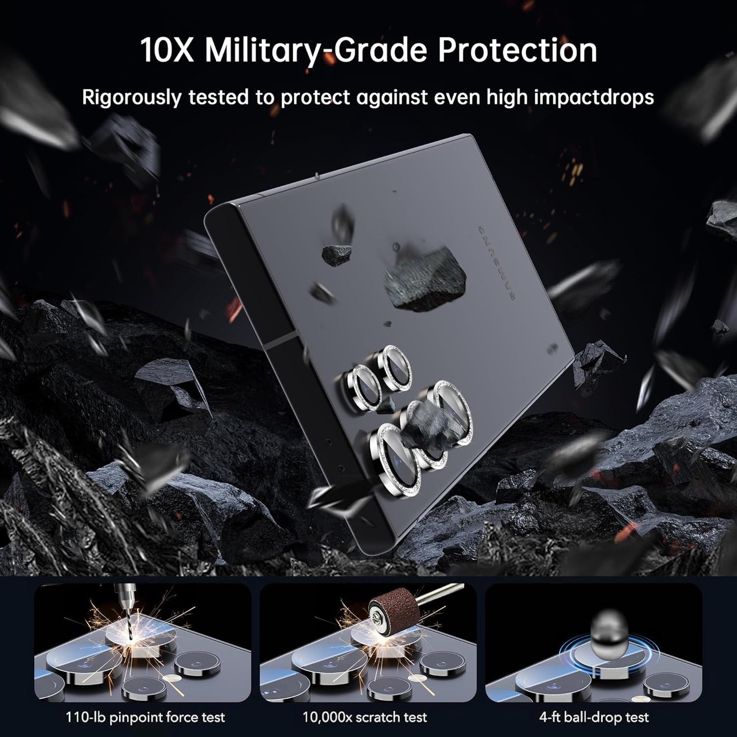 For Samsung Galaxy S23 Ultra Camera Lens Protector, Individual Lens Protector, Ultra HD 9H Tempered Glass Screen Protective Cover, Anti-scratch, Military Grade Drop Protection 2 Set. (Glitter Silver, S23 Ultra)