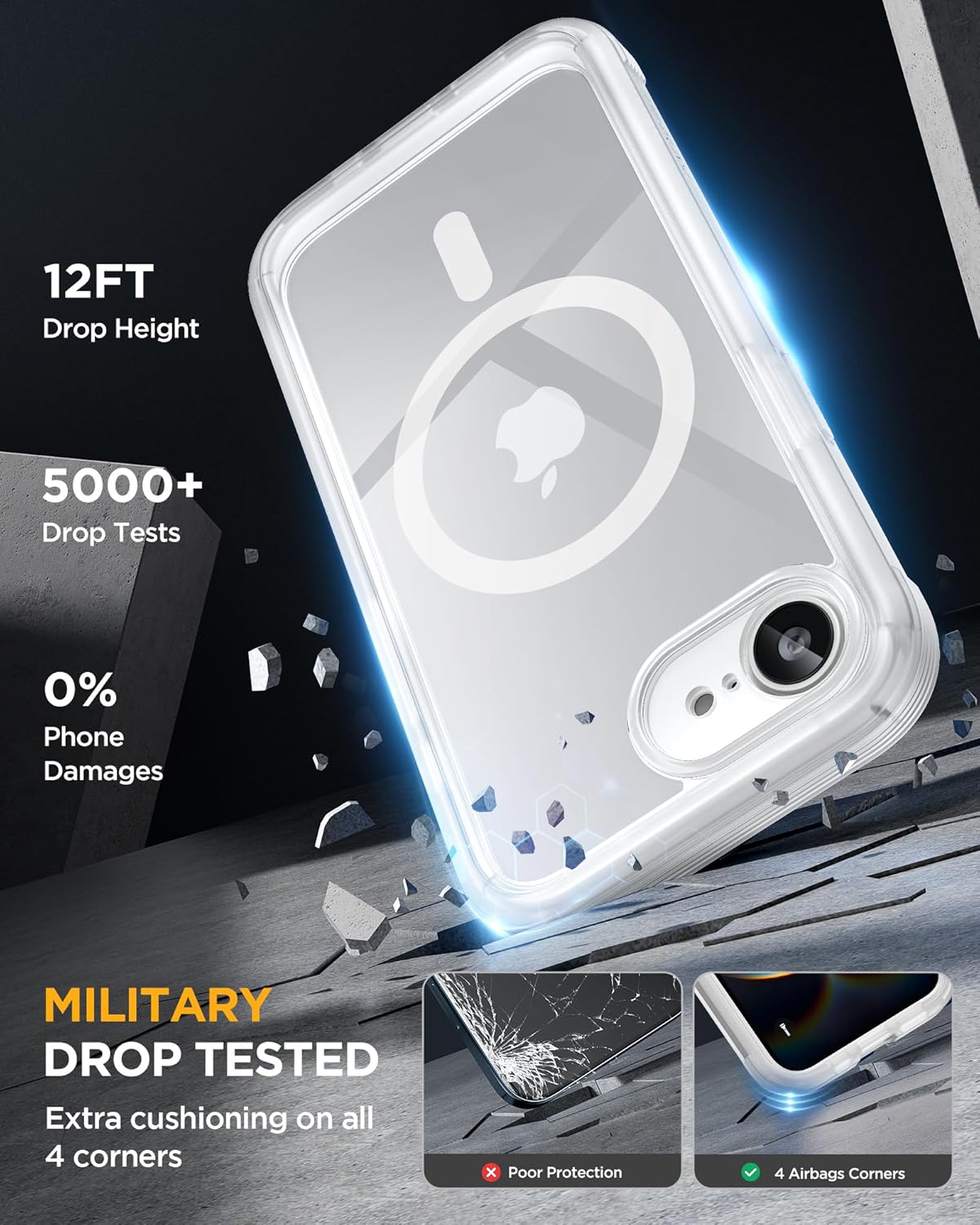 Miracase Magnetic for iPhone 16e Case Full-Body Phone with Built-in Glass Screen Protector, [Compatible with MagSafe] Military Drop Proof 16E Cover Bumper 6.1 inch, Matte Clear
