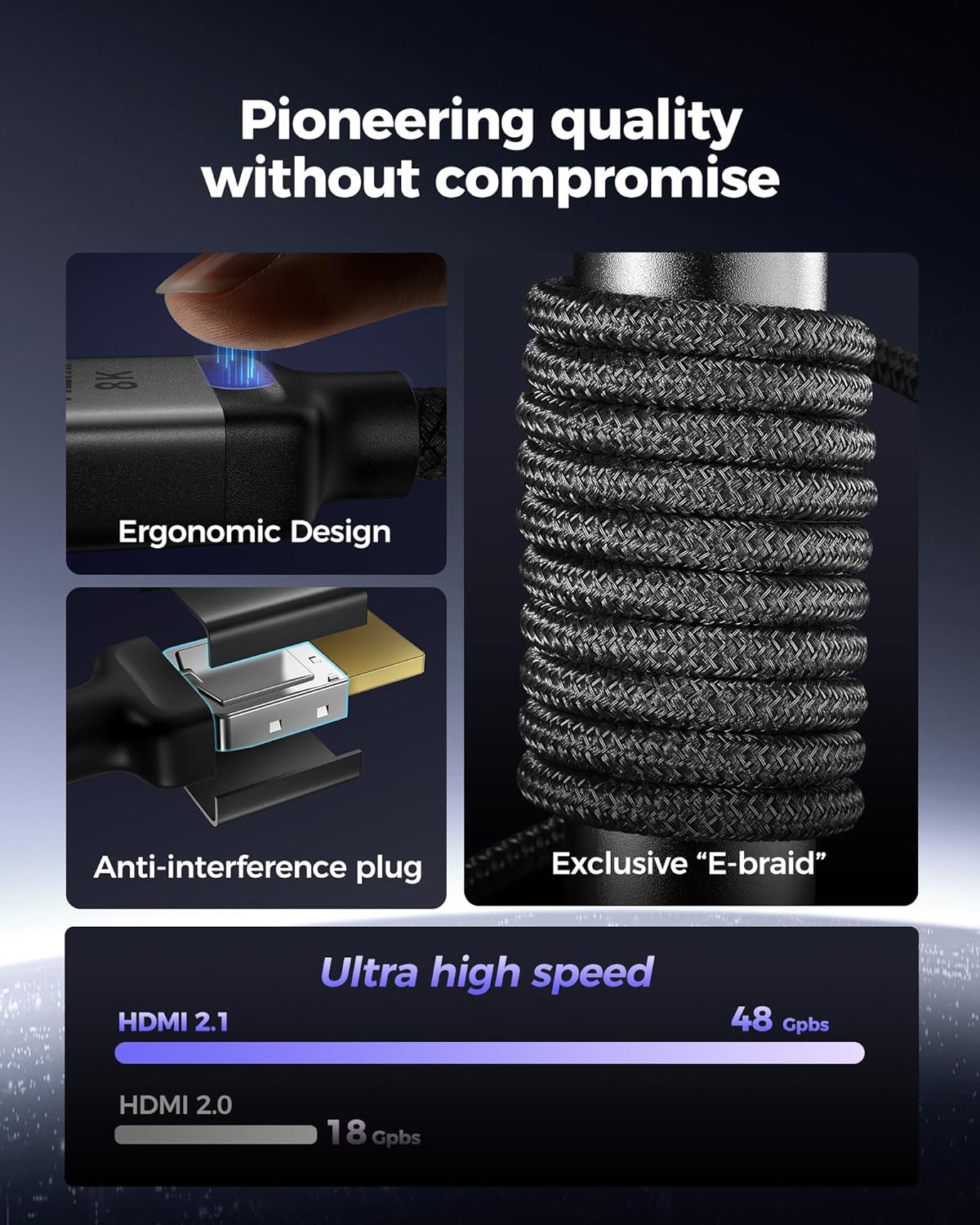 Silkland 1FT Short 10K 8K HDMI 2.1 Cable, (Nylon Braided) Ultra High Speed HDMI Cable [8K@60Hz, 4K@240Hz 144HZ 120Hz] 48Gbps, HDR 10+, eARC, ARC, HDCP 2.2&2.3, Compatible for PS5/Xbox/Roku TV