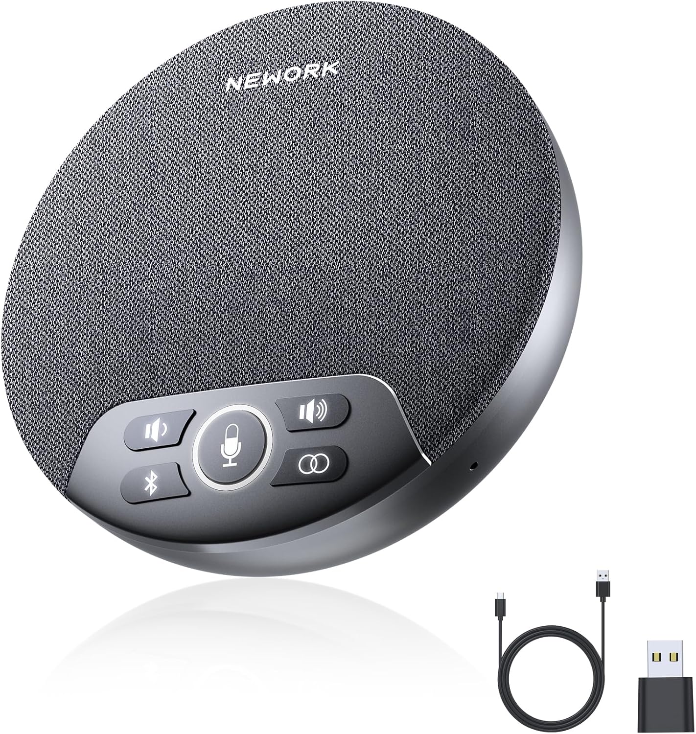 Bluetooth Conference Speakerphone with 4 Mics, AI Noise Reduction, 360° Voice Pickup, 2600mAh Battery, Bluetooth/USB-C/Dongle, Daisy Chain for Large Rooms, Compatible with Zoom/Teams/Skype