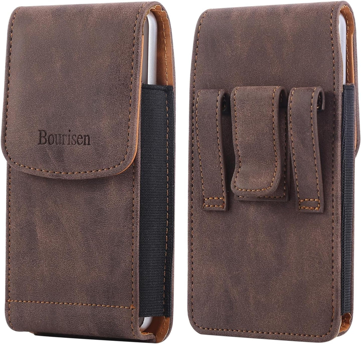 Universal Phone Holster Phone Pouch Case Belt Clip Belt Loops Card Slot Faux Leather for Man iPhone 17/16/15pro max,16/15Plus,Samsung S25 24 S23 S22 Ultra (Brown&Yellow, XL(6.6"x3.4"x0.8"))