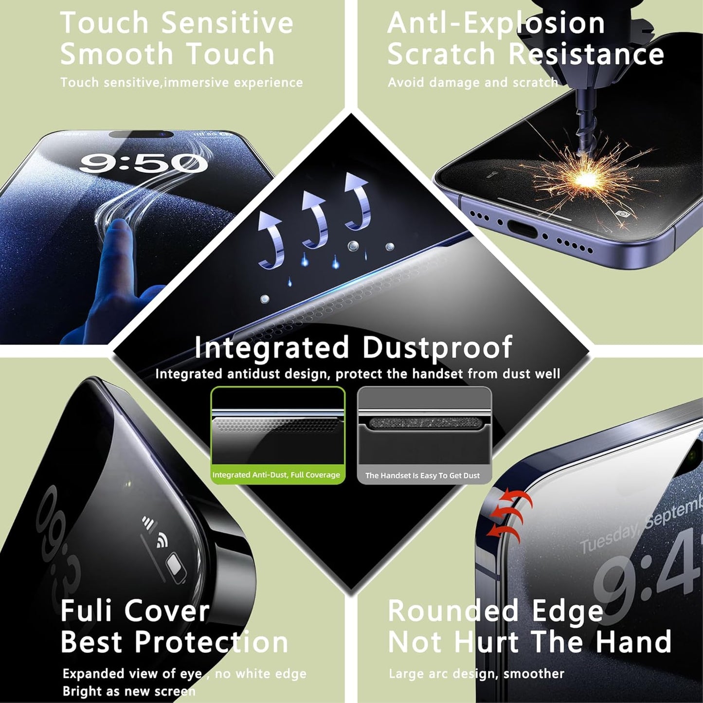 (2-Pack Anti Blue Light Matte Screen Protector for iPhone 16 Pro Max (6.9-Inch),9H Tempered Glass,Anti-Glare,Full Coverage,Anti-Fingerprint,Auto Dust Removal,Bubble-Free