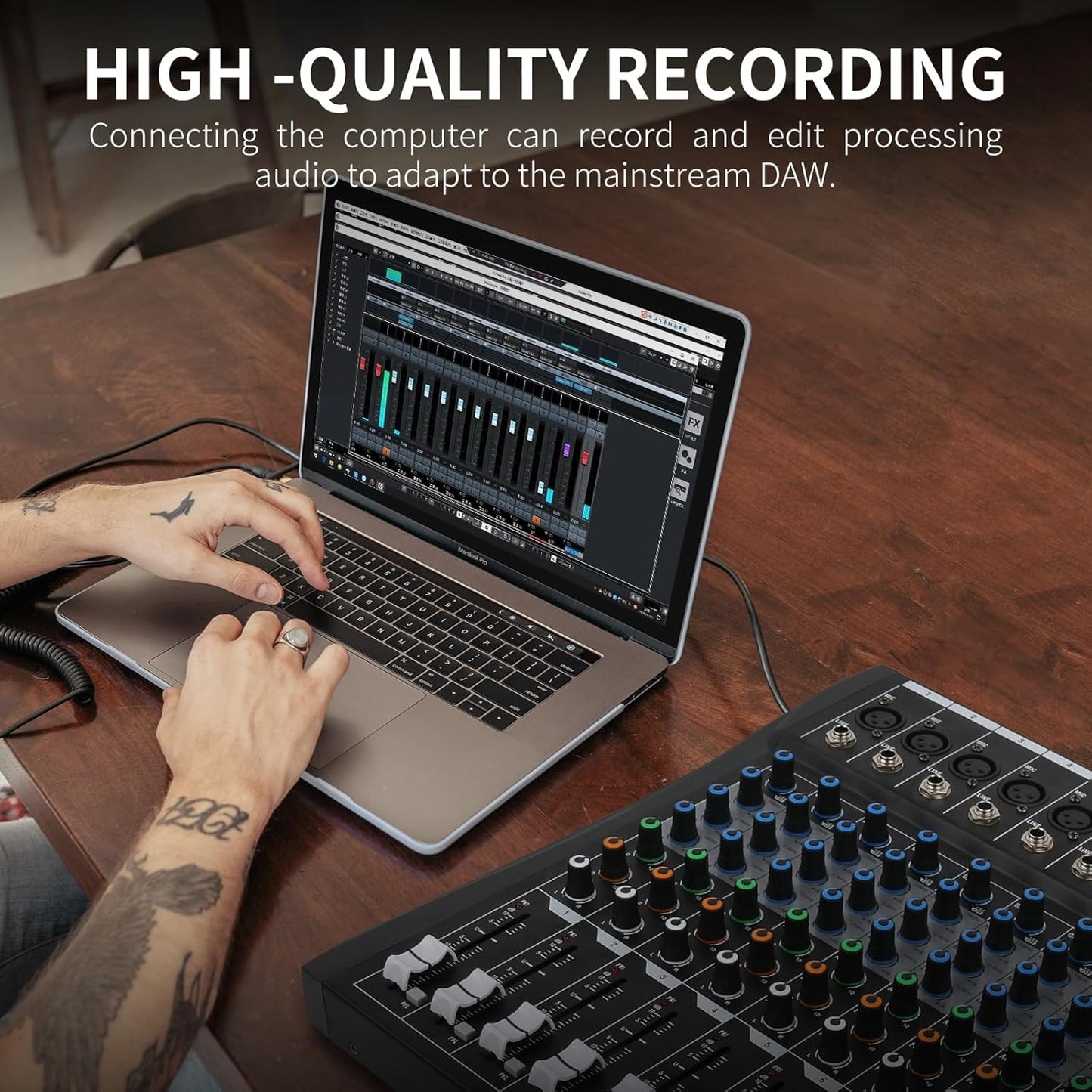 XTUGA 12 Channel Audio Mixer Sound Board Mixing Console, Audio Interface PC USB Bluetooth with 48V Phantom Digital Effect for DJ Live Recording Studio Karaoke(CT120)