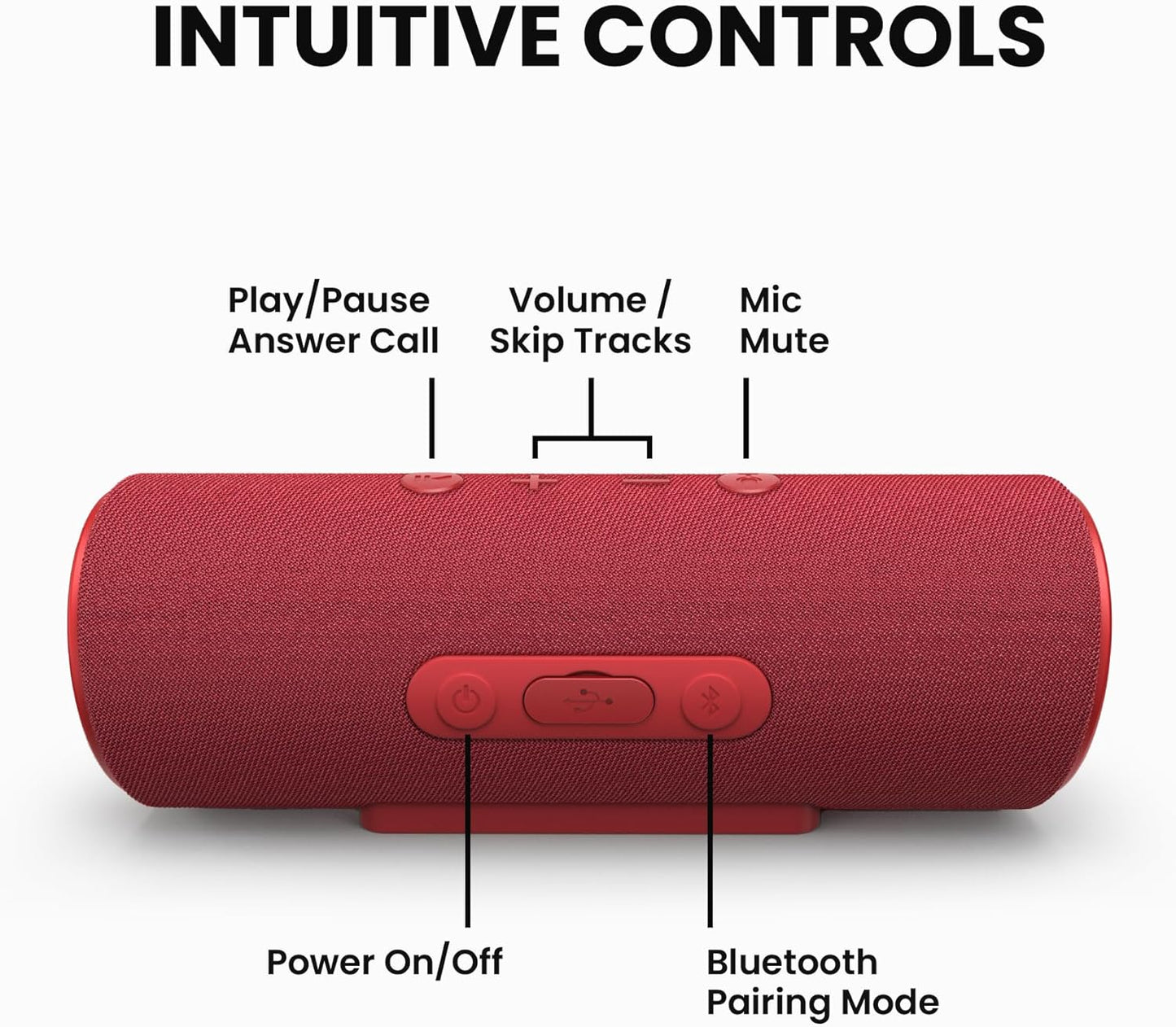 Cleer Scene Wireless Bluetooth Speaker, Stereo Wireless Pairing, Waterproof IPX7, 12Hrs Play time, Deep Bass, Built-in Mic, Powerful Portable Speakers, for Outdoor & Party, Home,Red