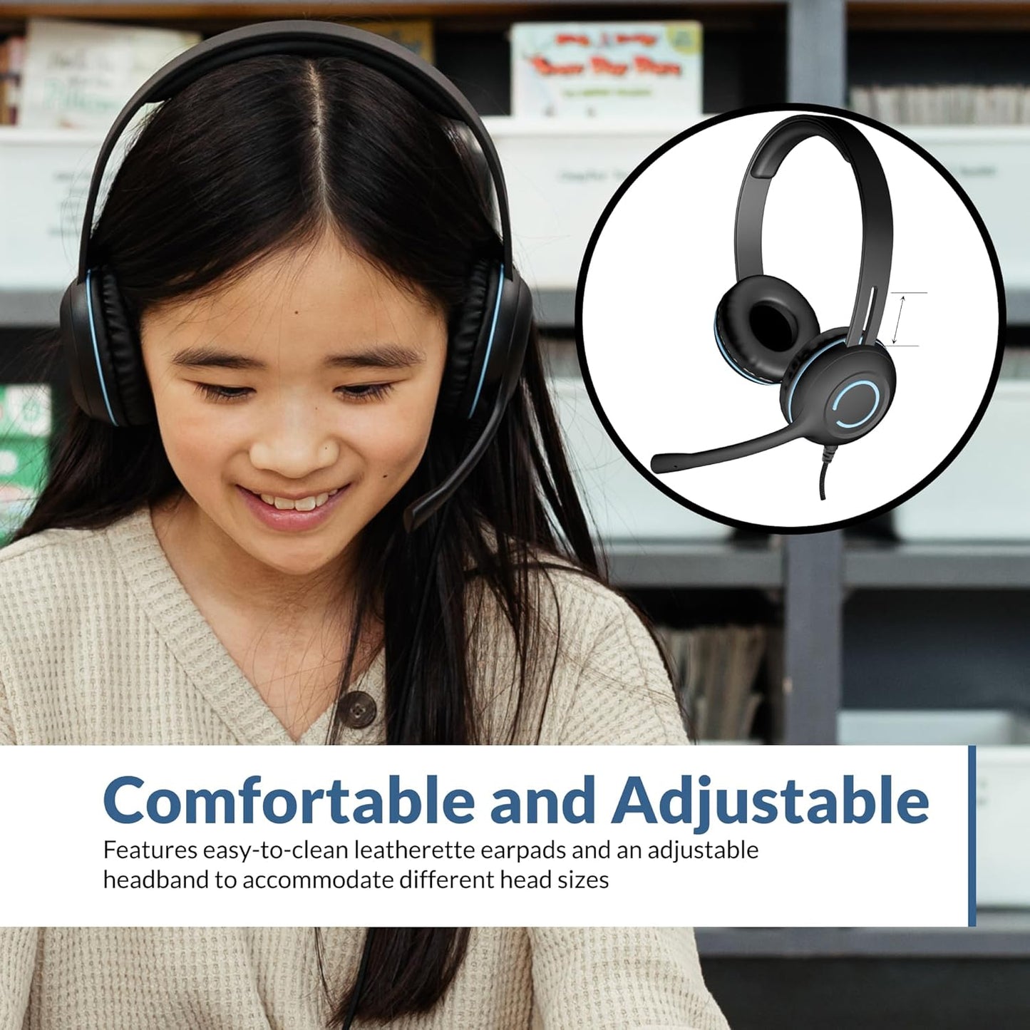 Cyber Acoustics USB-C Stereo Headset (AC-5014-80) – Durable, Crisp, and Clear Communication in Classrooms and at Home; in-Line Controls for Volume and Mic Mute - 80 Pack