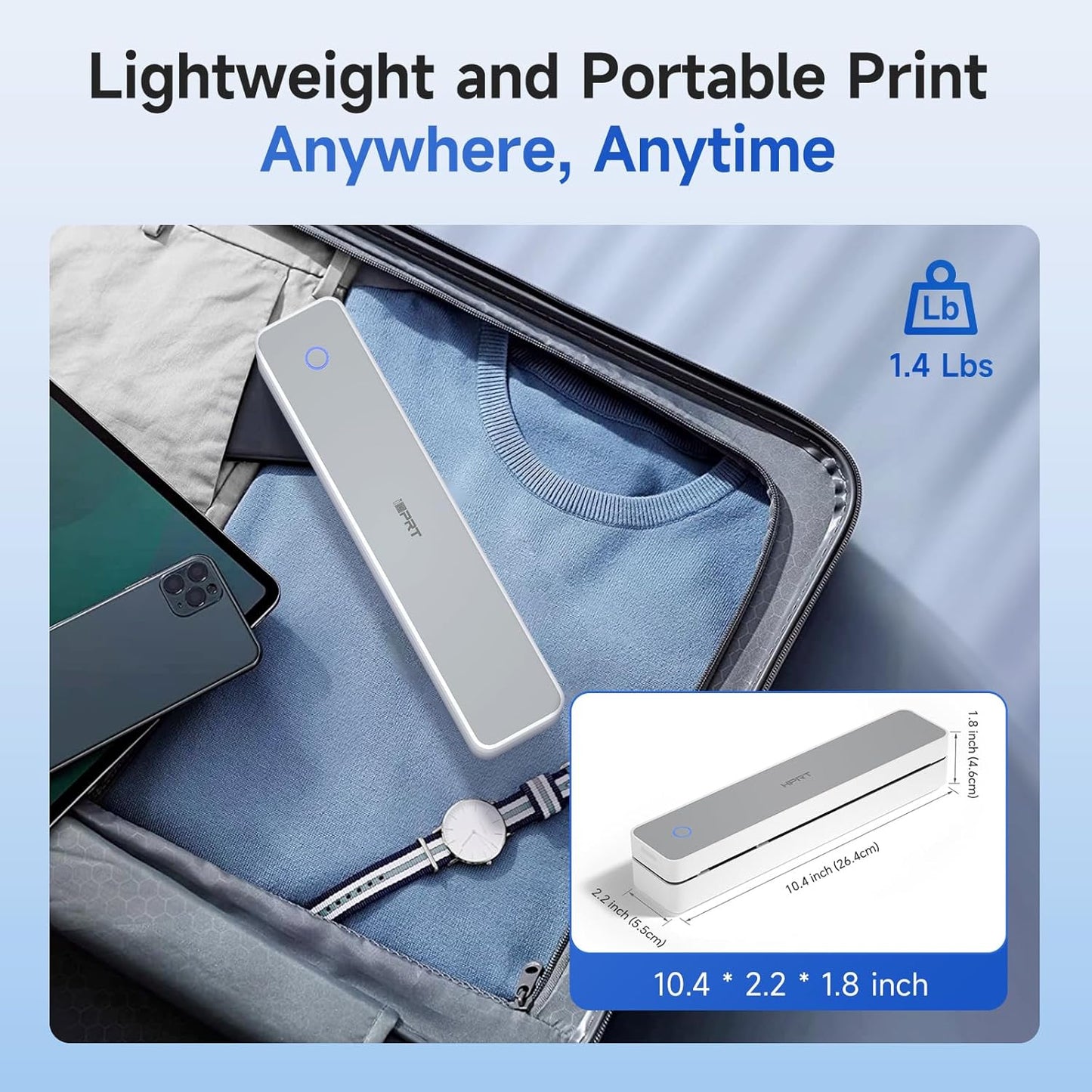 iDPRT Portable Printer Wireless for Travel - Bluetooth Mobile Printer Support for 8.5"x11" US Letter, Inkless Compatible with iOS, Android, Laptop for Office, Car and Home (pro, White)