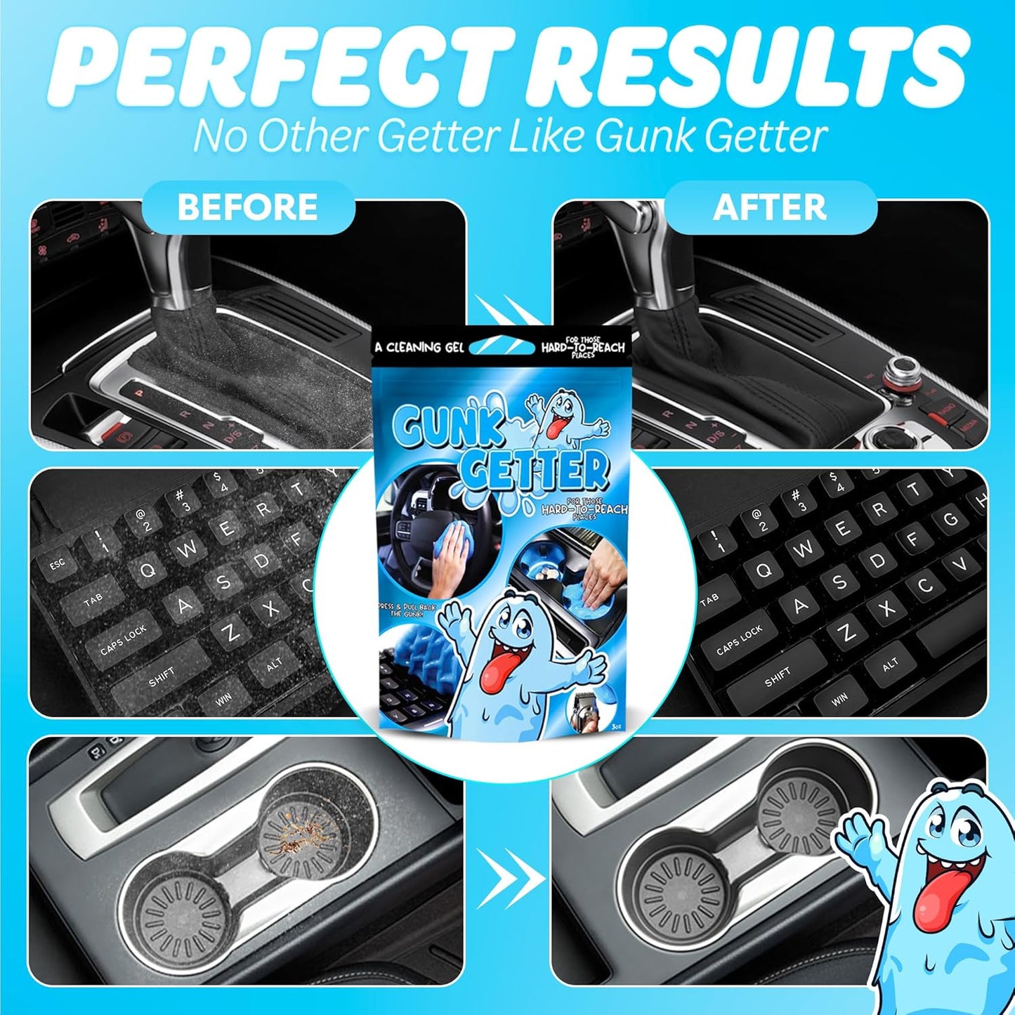 Cleaning Gel for Those Hard to Reach Places, Automotive Cup Holder Electronic Keyboard Office, Slime Gel Cleaner Dust Crumb Removal (Resealable Pouch, Blue, 3oz) 12 Pack