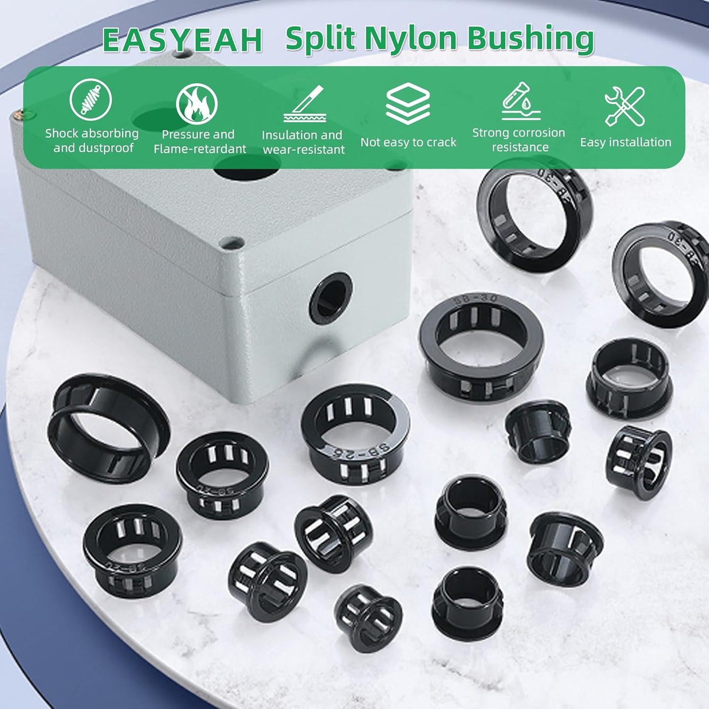 2-15/16"(75mm) Black Snap-in Knockout Insulating Bushing Grommets, Plastic Cable Hole Grommet for Wiring, Round Nylon Snap in Locking Electrical Wire Cord Hose, Tubing Bushings Grommets, 4pcs