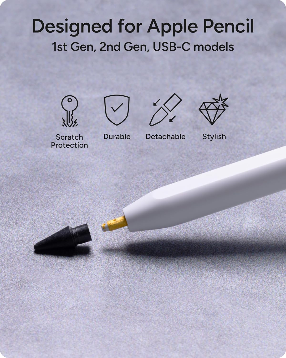 ZAGG Replacement Tips for Apple Pencil 1st Gen, 2nd Gen, & USB-C - Pack of 4, Smooth Writing, Perfect Friction, Black