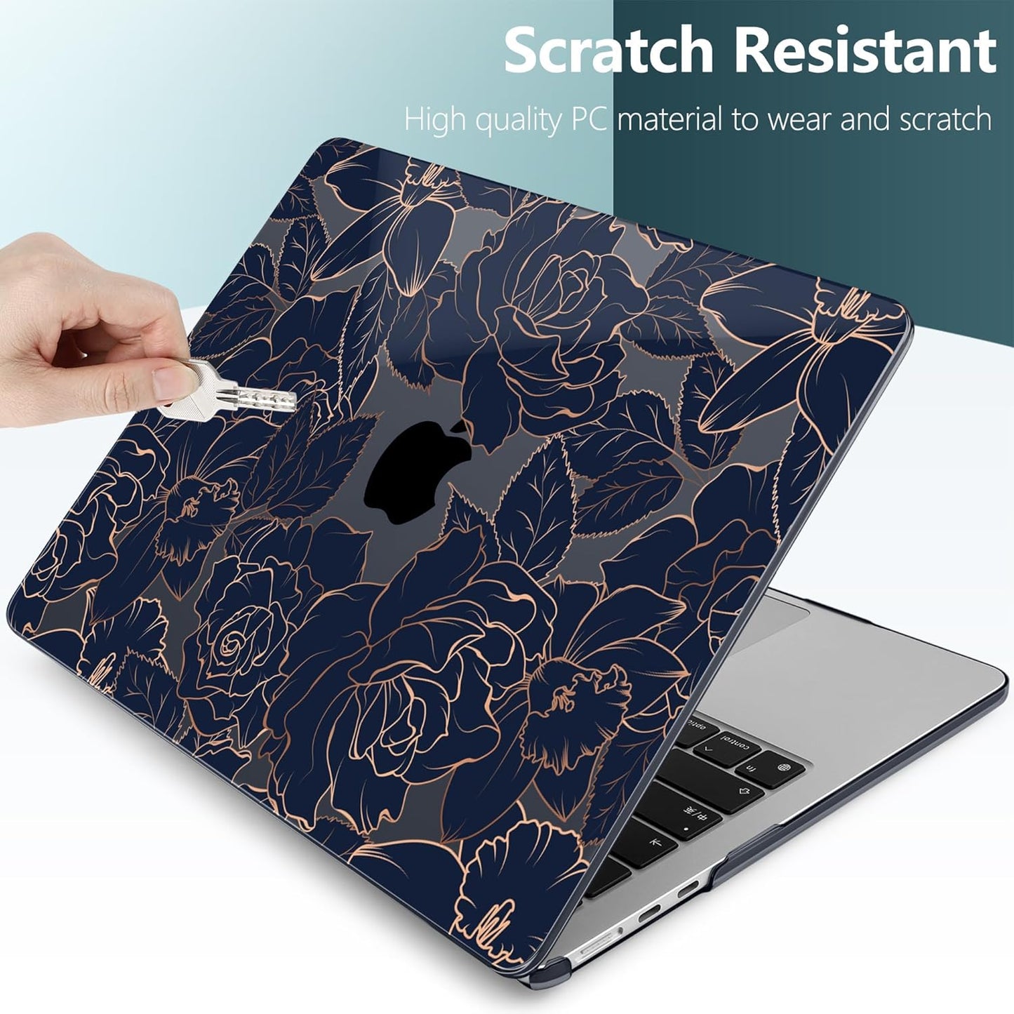 TWOLSKOO for M4 MacBook Air 13.6 inch Case 2025-2022 Release M4 A3240 M3 A3113 M2 A2681, Plastic Hard Shell & Screen Protector & Keyboard Cover & Trackpad Film, Elegant Roses